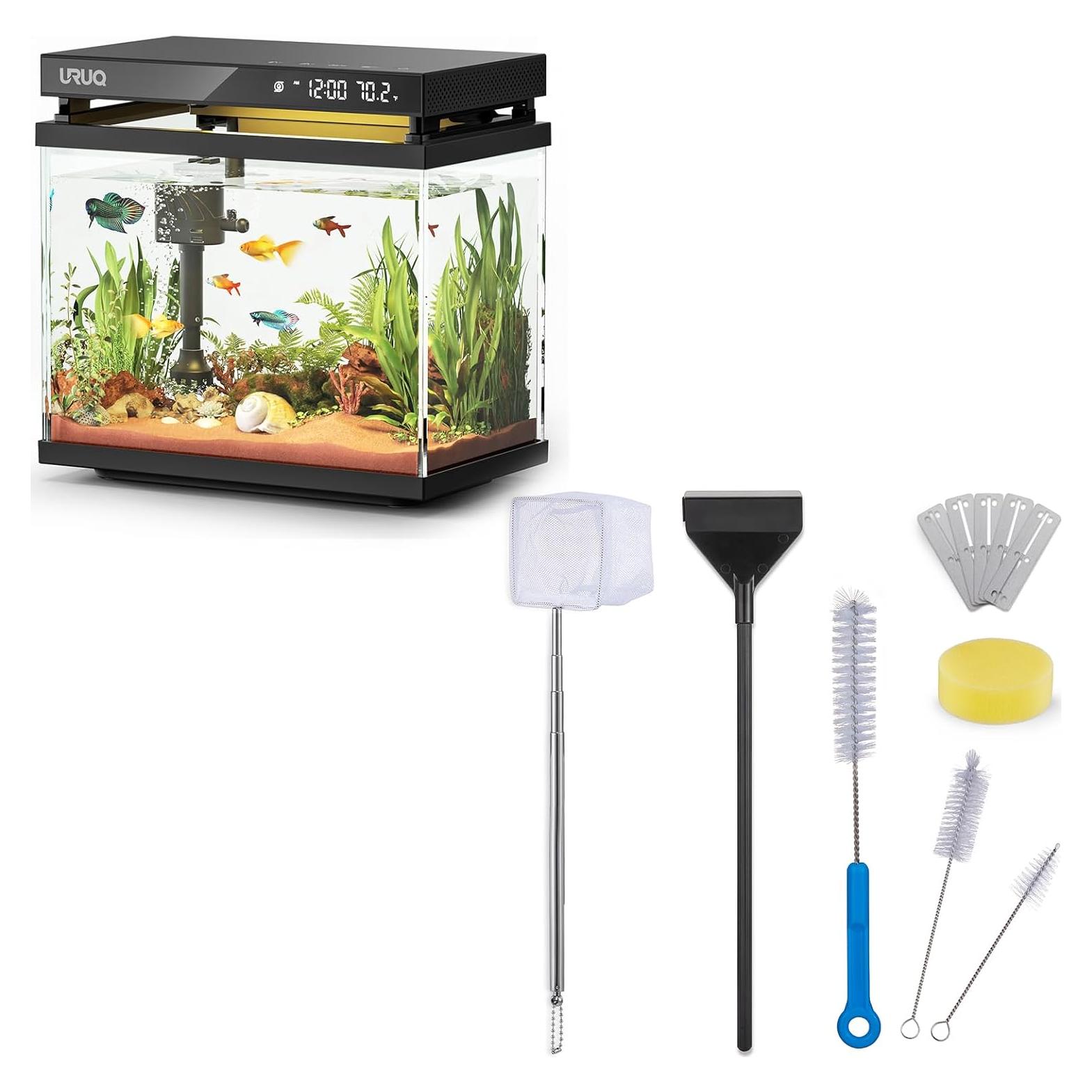 Tanque de Peces Betta URUQ 7.6L Negro + Kit Limpieza 11 Piezas