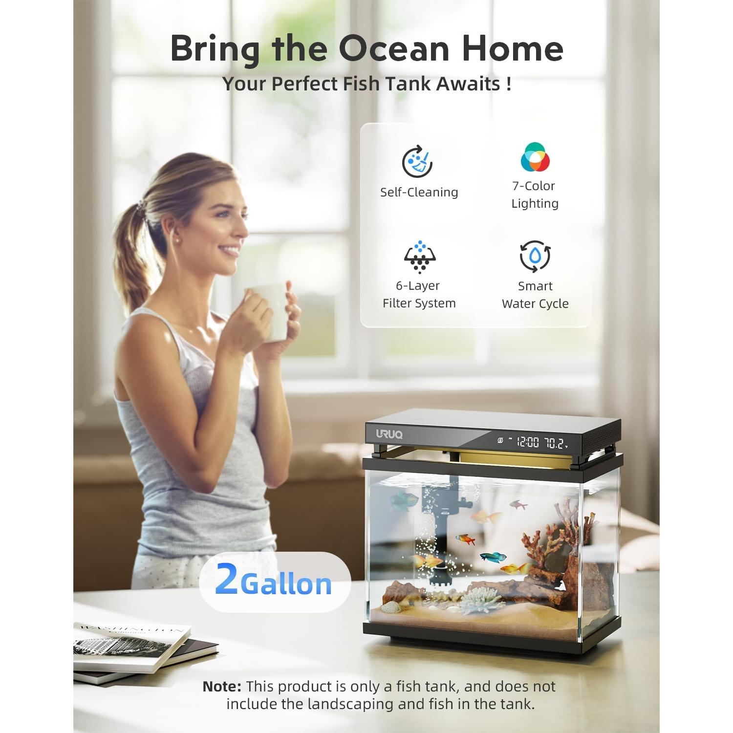 Tanque de Peces Betta URUQ 7.6L Negro + Kit Limpieza 11 Piezas