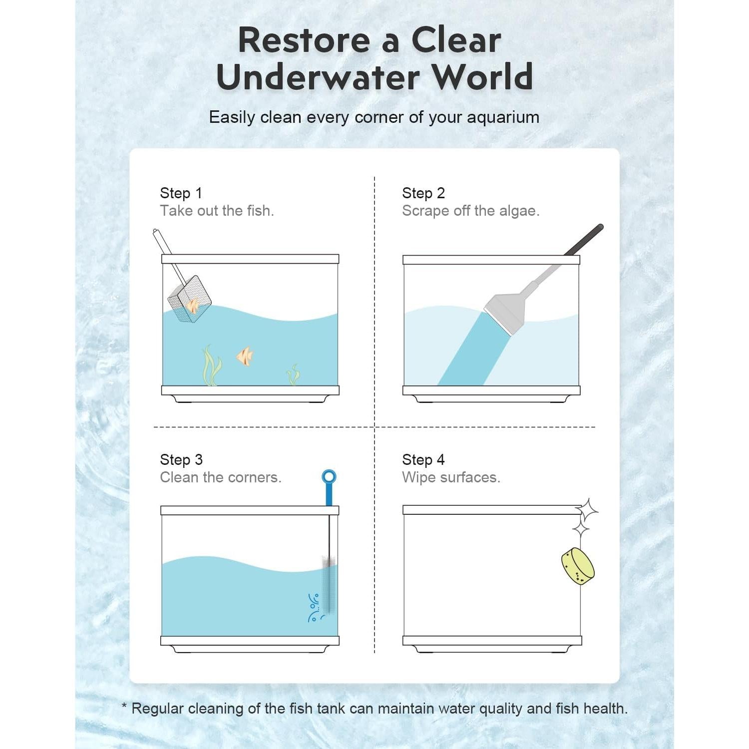 Tanque de Peces Betta URUQ 7.6L Negro + Kit Limpieza 11 Piezas