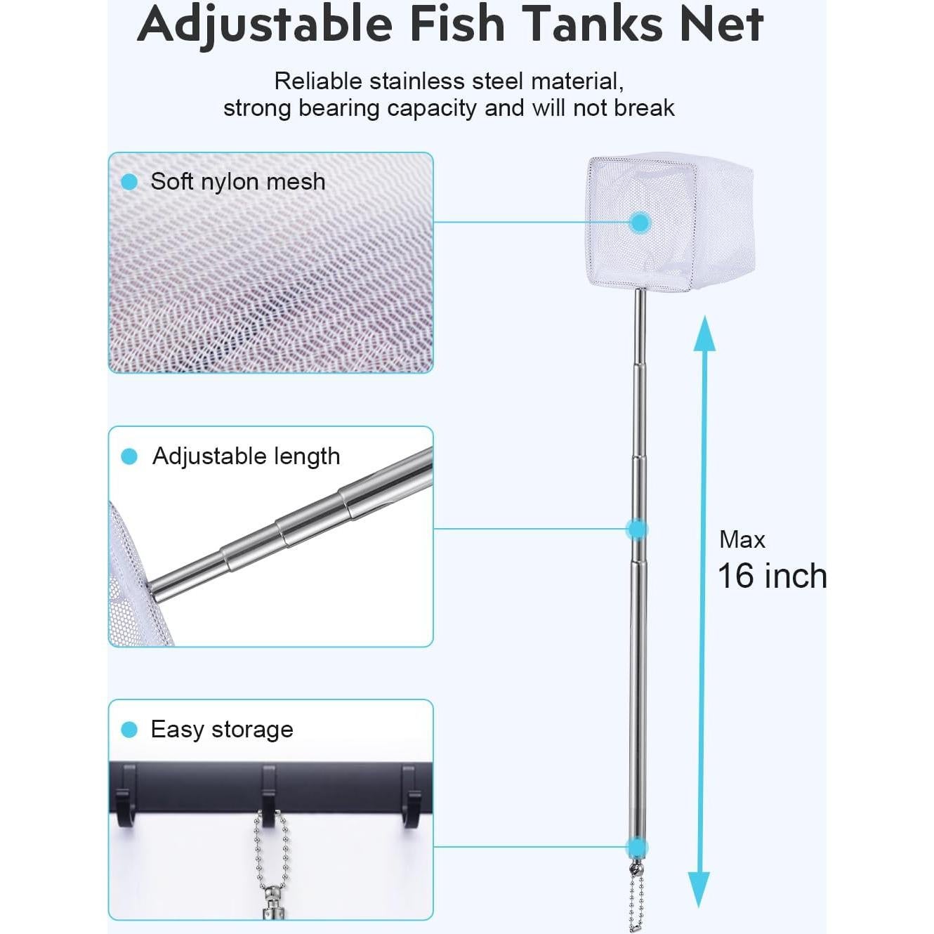 Tanque de Peces Betta URUQ 7.6L Negro + Kit Limpieza 11 Piezas