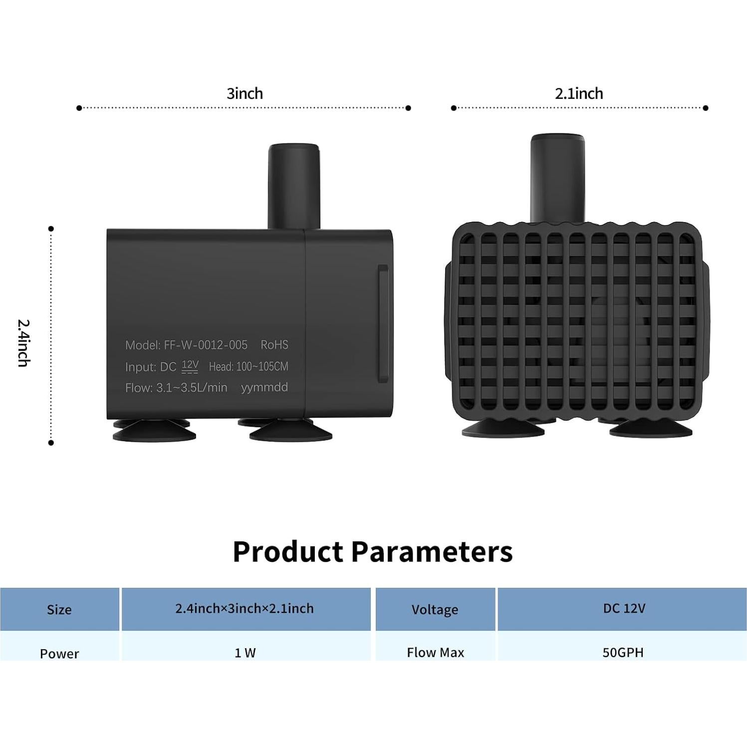 Bomba de Agua Silenciosa ERAARK 50GPH 190L/H para Acuario