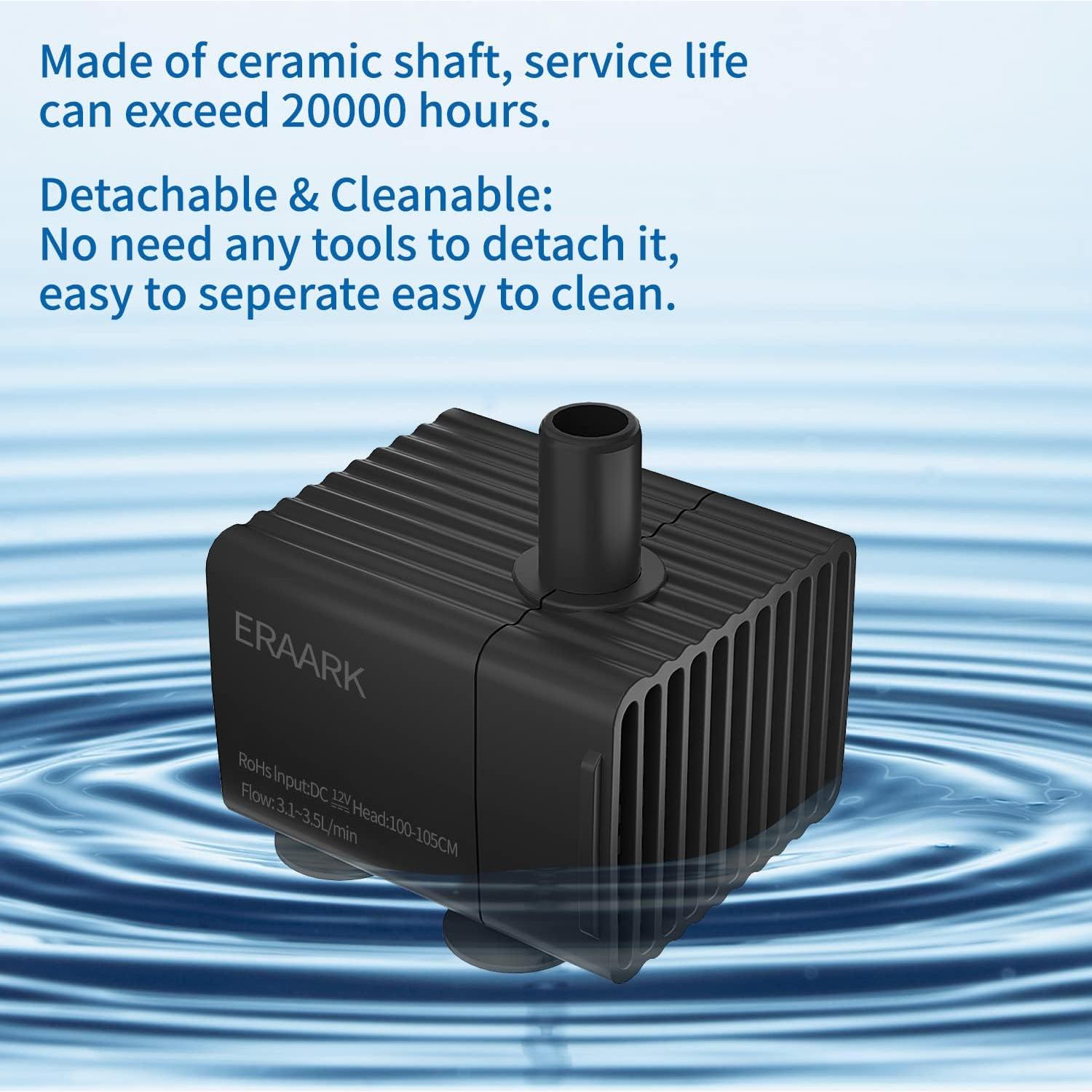 Bomba de Agua Silenciosa ERAARK 50GPH 190L/H para Acuario