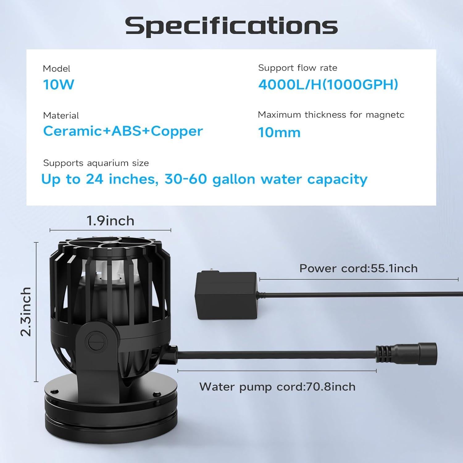 Creador de Olas para Acuario Waatoos 1000GPH 10W Ajustable