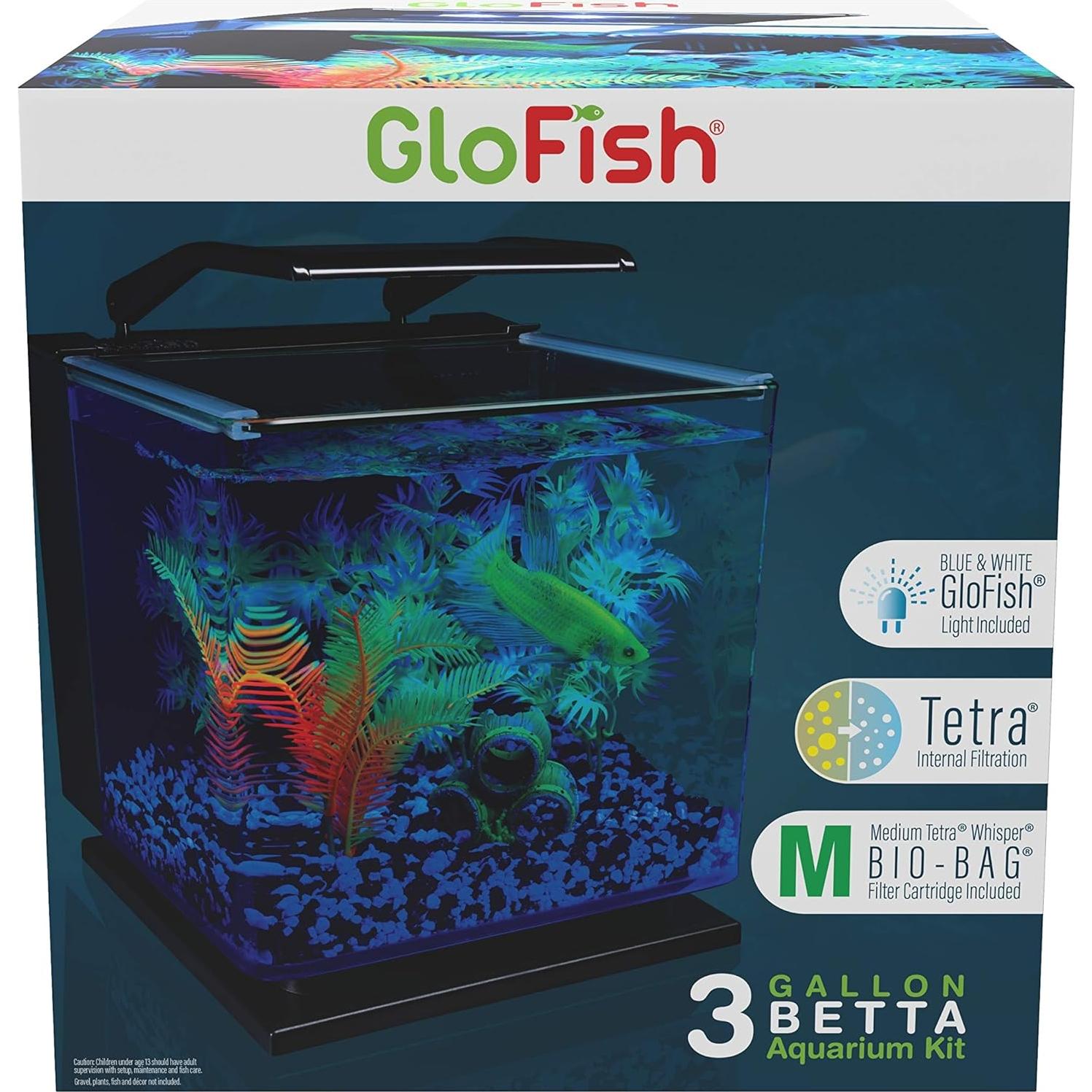 Kit Acuario GloFish Betta 11.36L con LED y Filtro Tetra