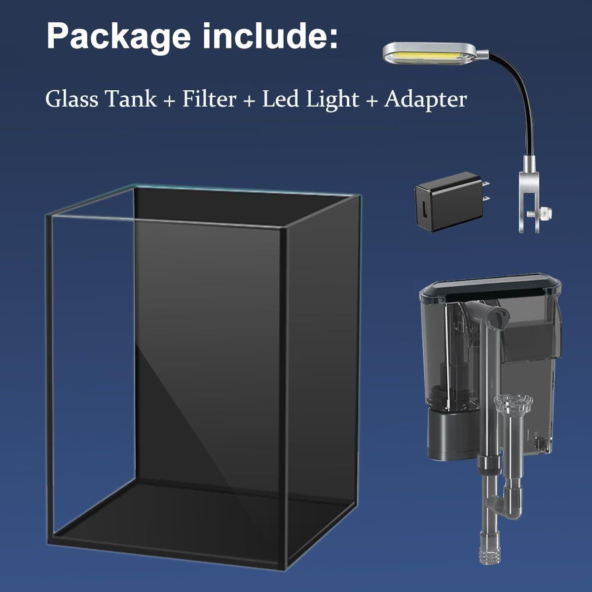 Acuario de Vidrio Nano 1.5 Galones Craftsboys con Filtro y Luz LED