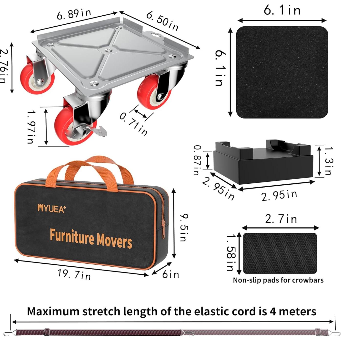 Carretilla de Muebles MYUEA 5 Ruedas Carga Pesada 1600 kg