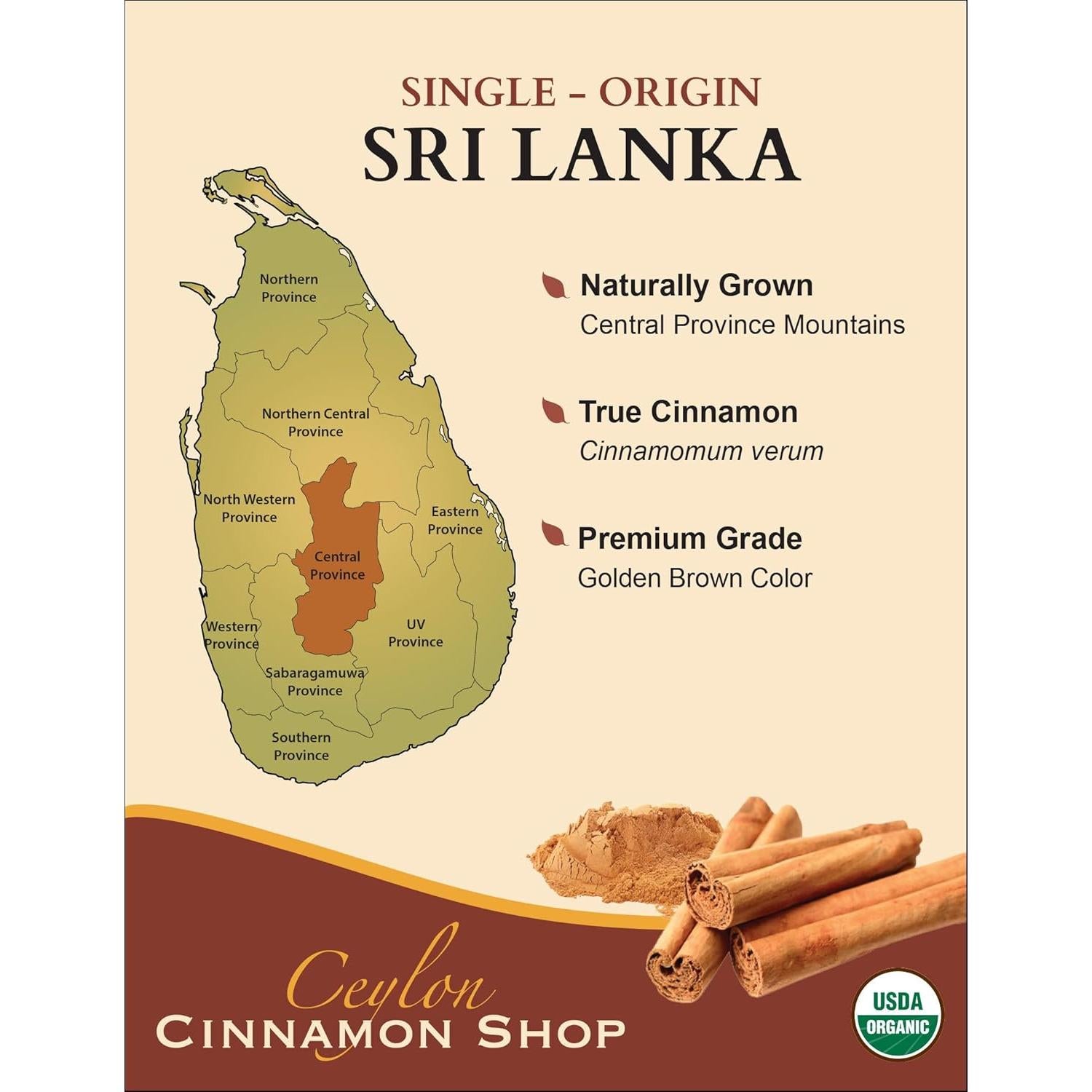 Suplemento de Canela de Ceilán Orgánica Ceylon Cinnamon 90 Cápsulas