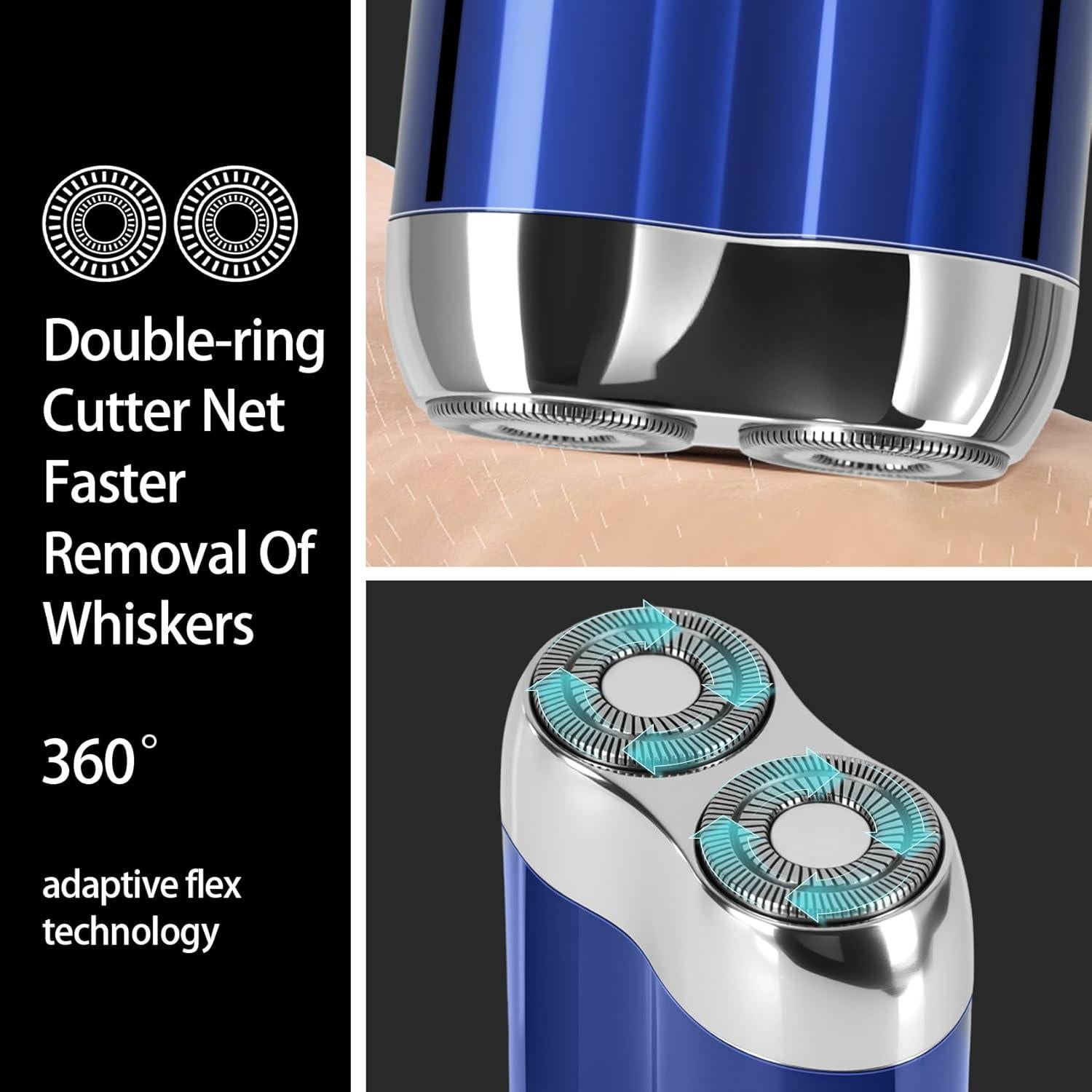 Afeitadora Eléctrica Mini Senduzll 2025 Doble Cabezal USB Azul