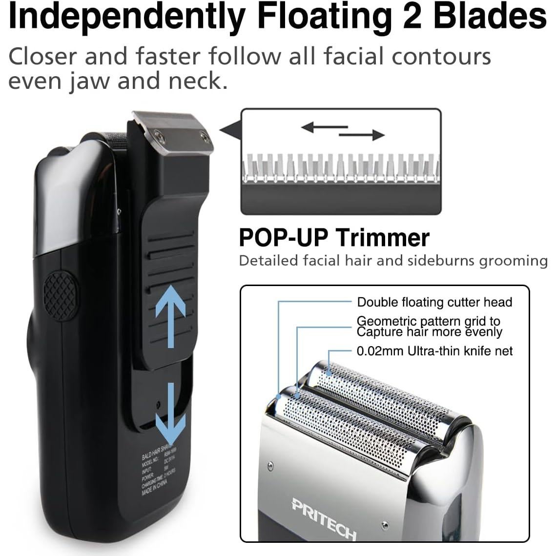 Afeitadora eléctrica 2 en 1 Pritech RSM-1699 con recortadora