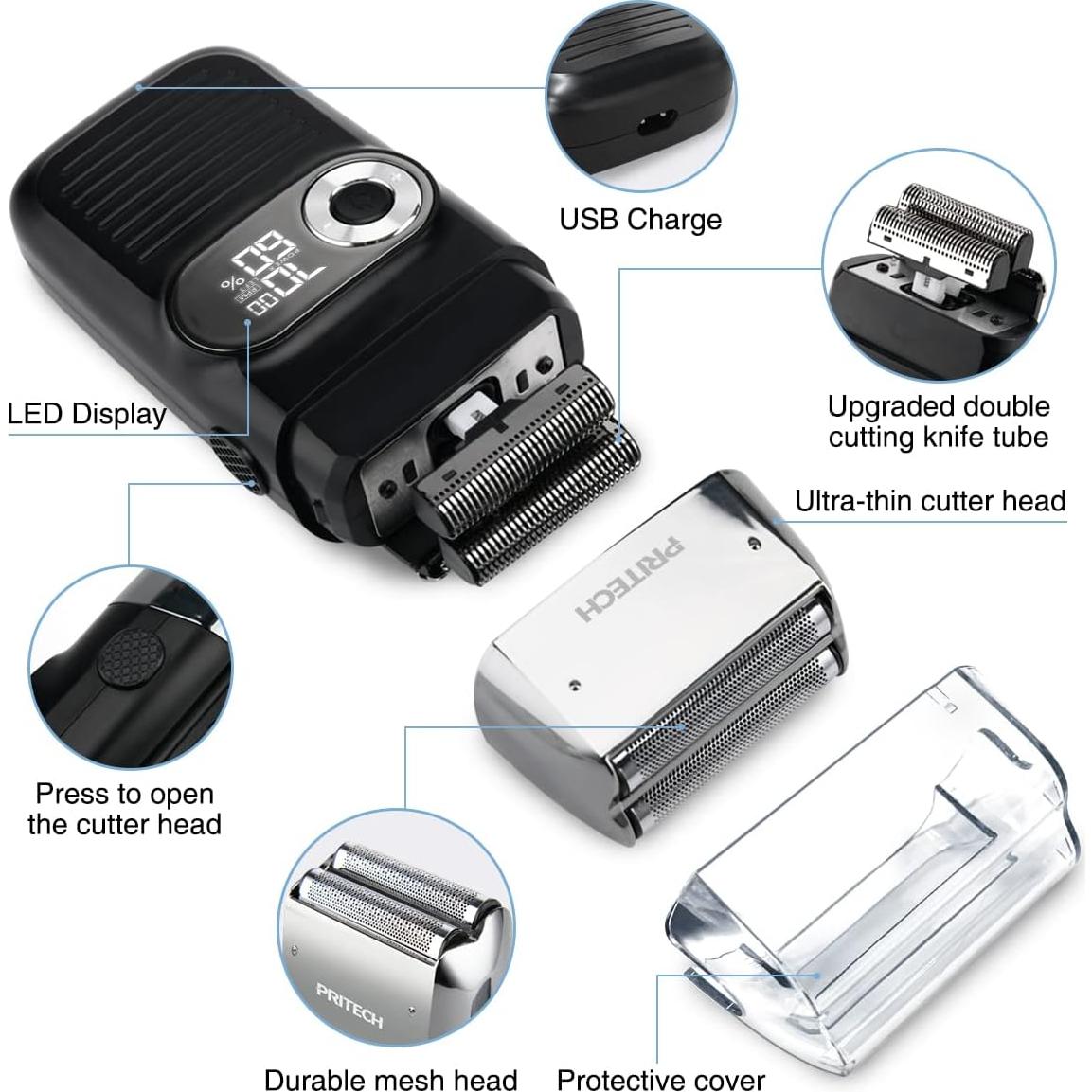 Afeitadora eléctrica 2 en 1 Pritech RSM-1699 con recortadora