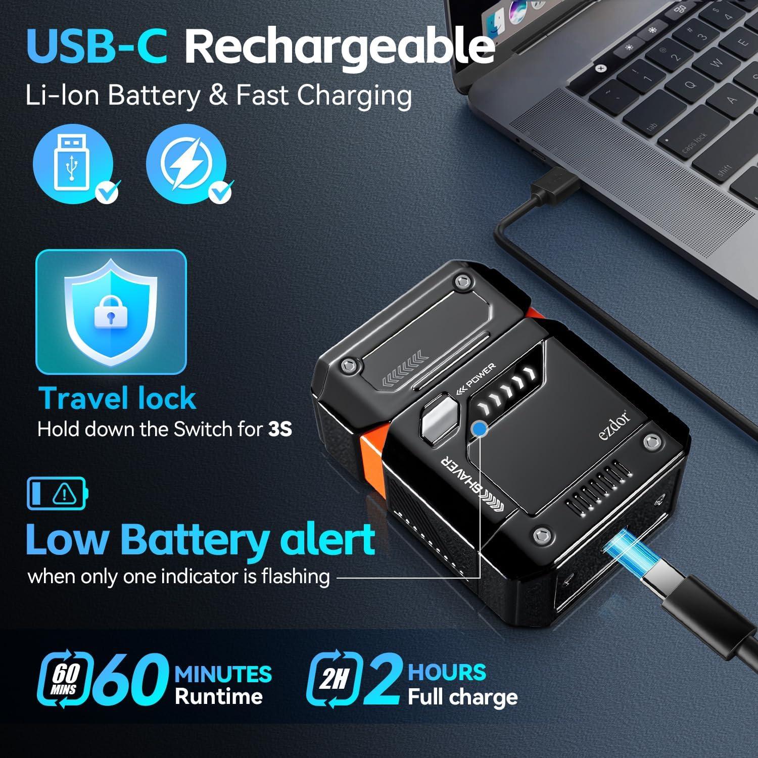 Afeitadora eléctrica compacta Ezdor M68, 3 cuchillas, USB-C