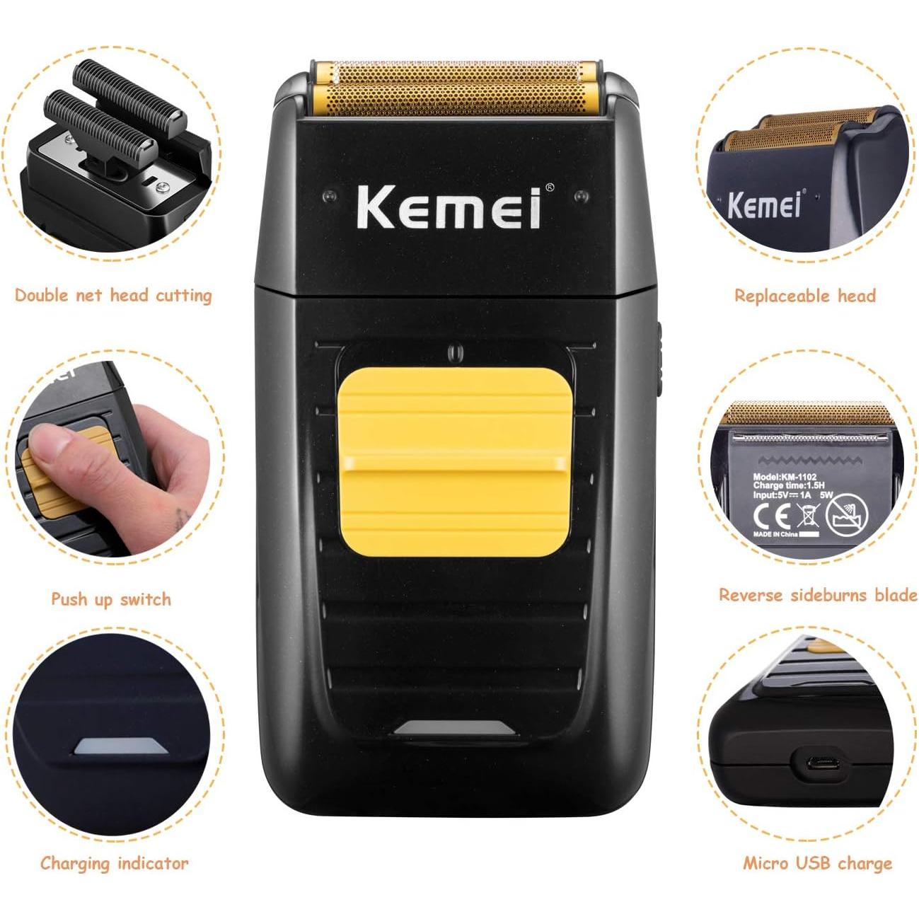 Afeitadora Eléctrica KEMEI KM-1102 Doble Lámina Inalámbrica