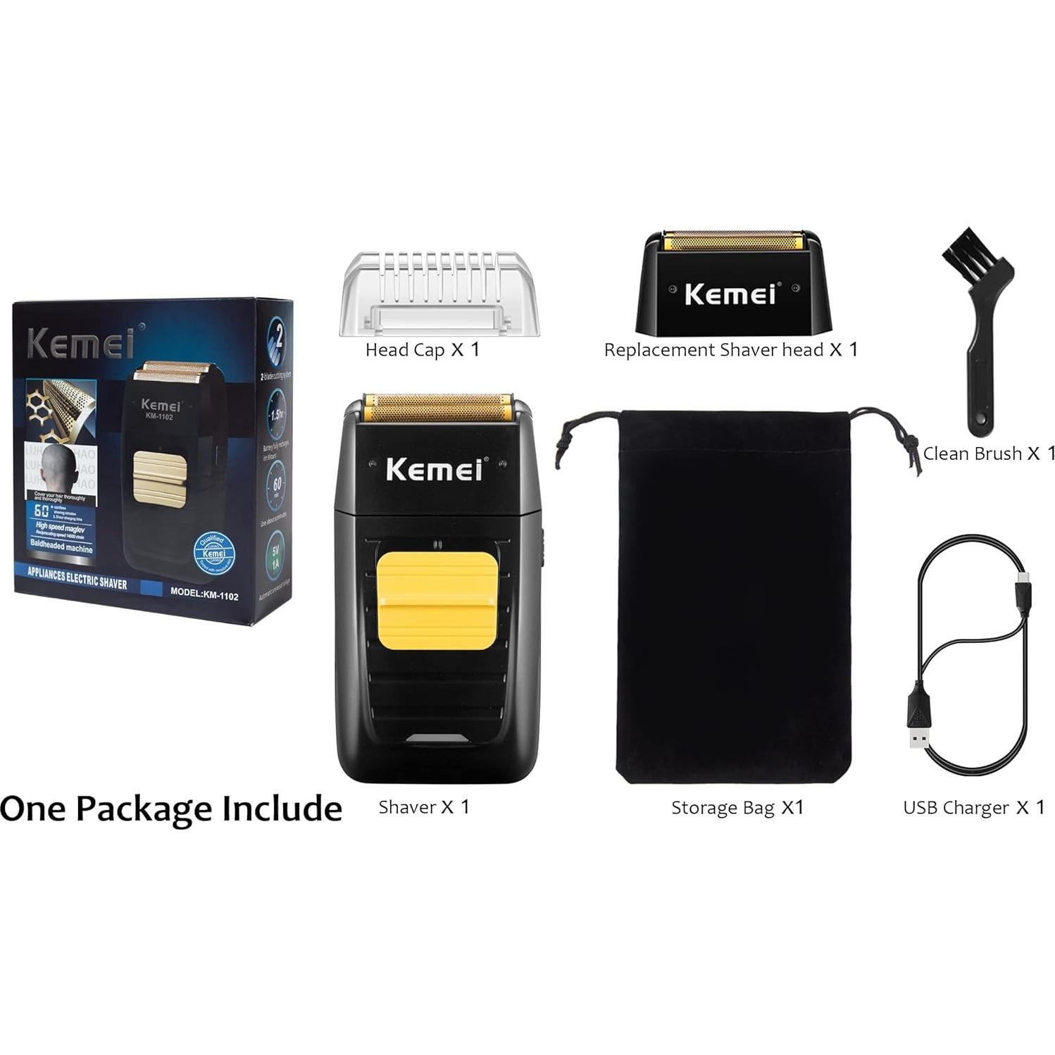 Afeitadora Eléctrica KEMEI KM-1102 Doble Lámina Inalámbrica