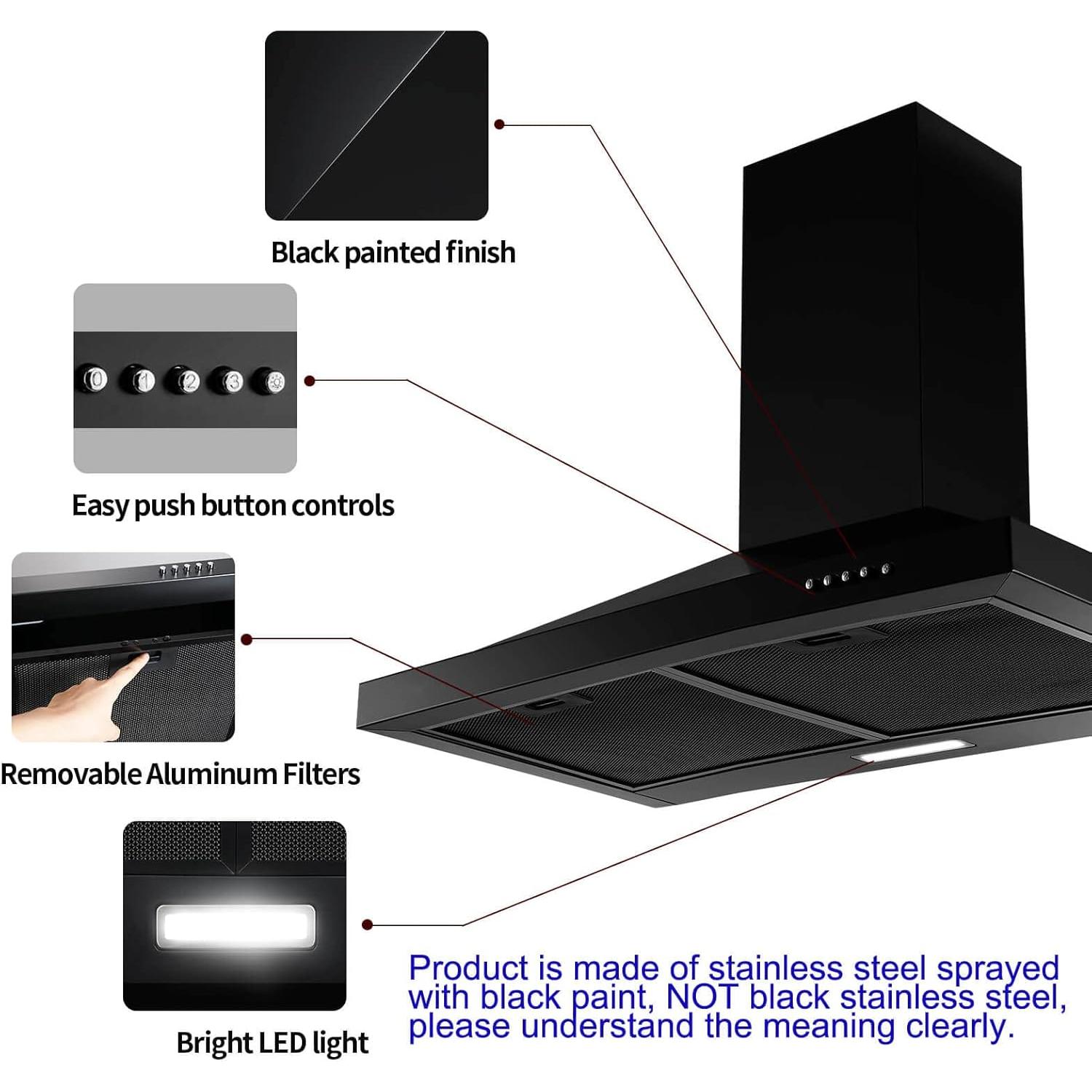 Campana Extractora SNDOAS GD1760BPA 24" Acero Inoxidable Negra