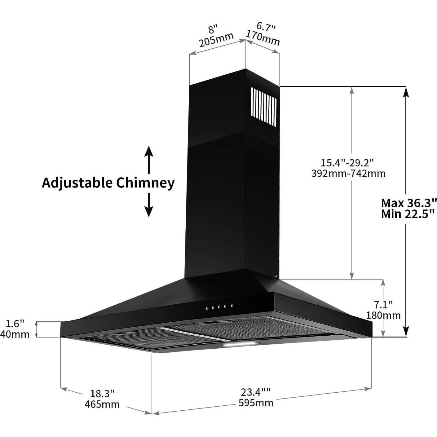 Campana Extractora SNDOAS GD1760BPA 24" Acero Inoxidable Negra