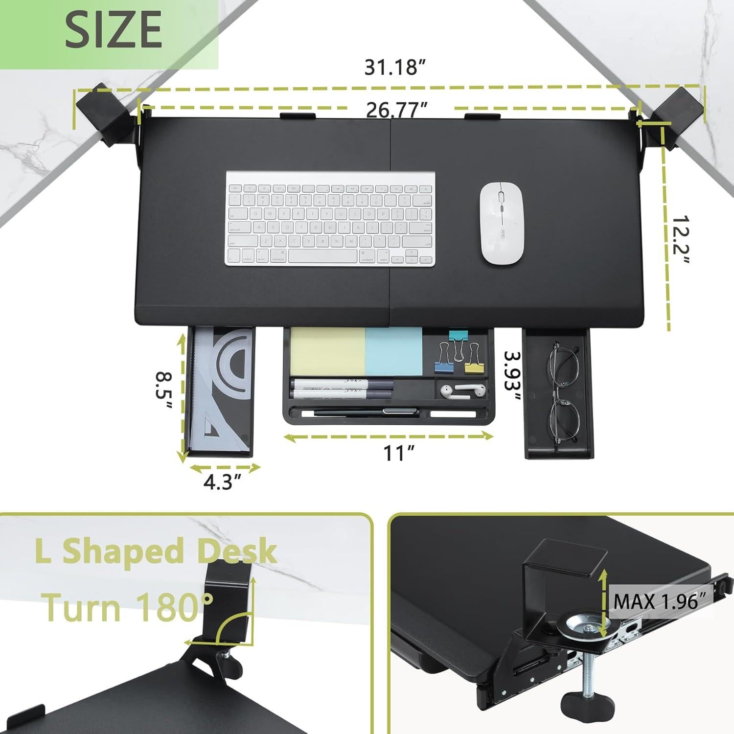 Bandeja de Teclado Ergonomica ETHU para Escritorio en L 68x31cm