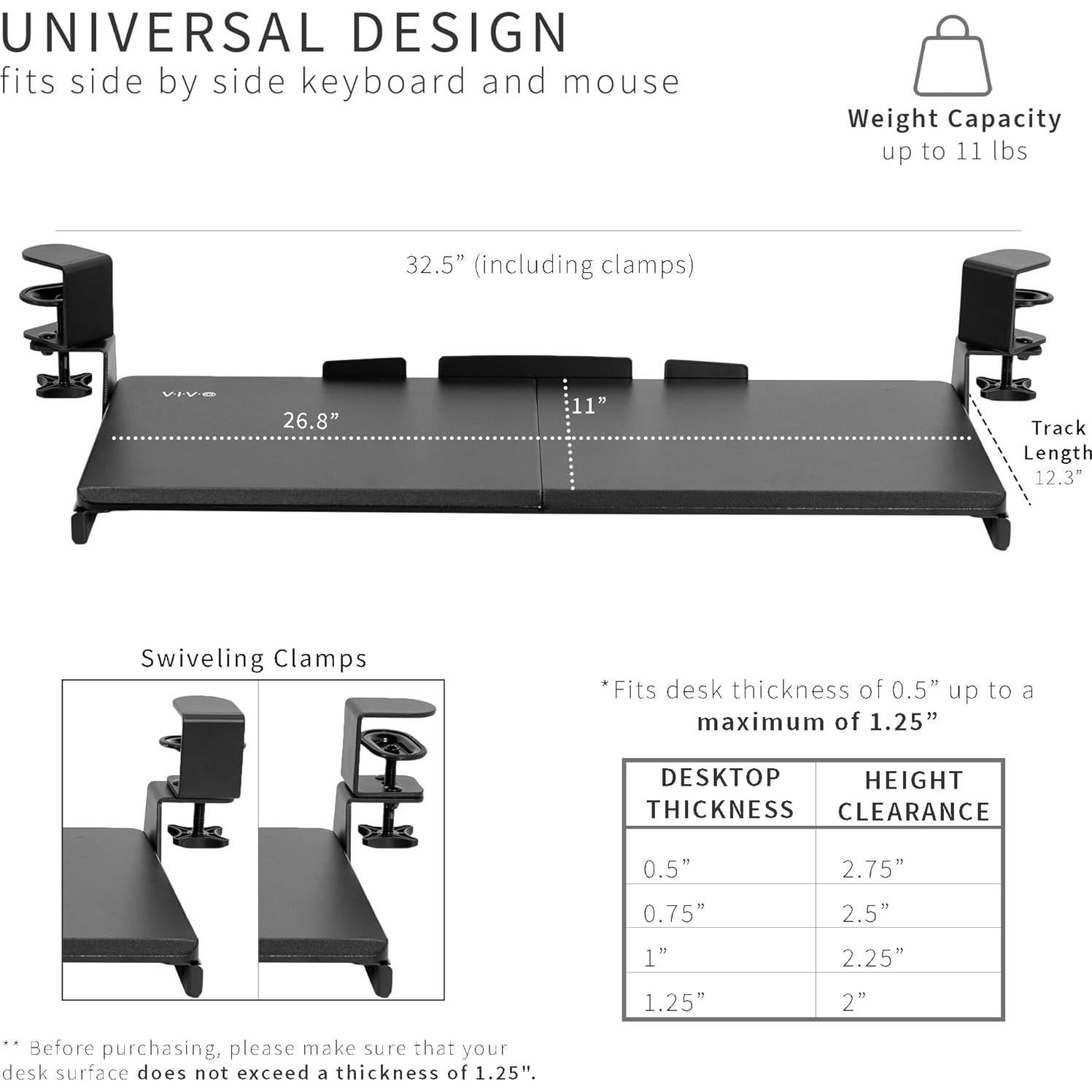 Bandeja de Teclado Extraíble VIVO MOUNT-KB10C 68.6x27.9cm