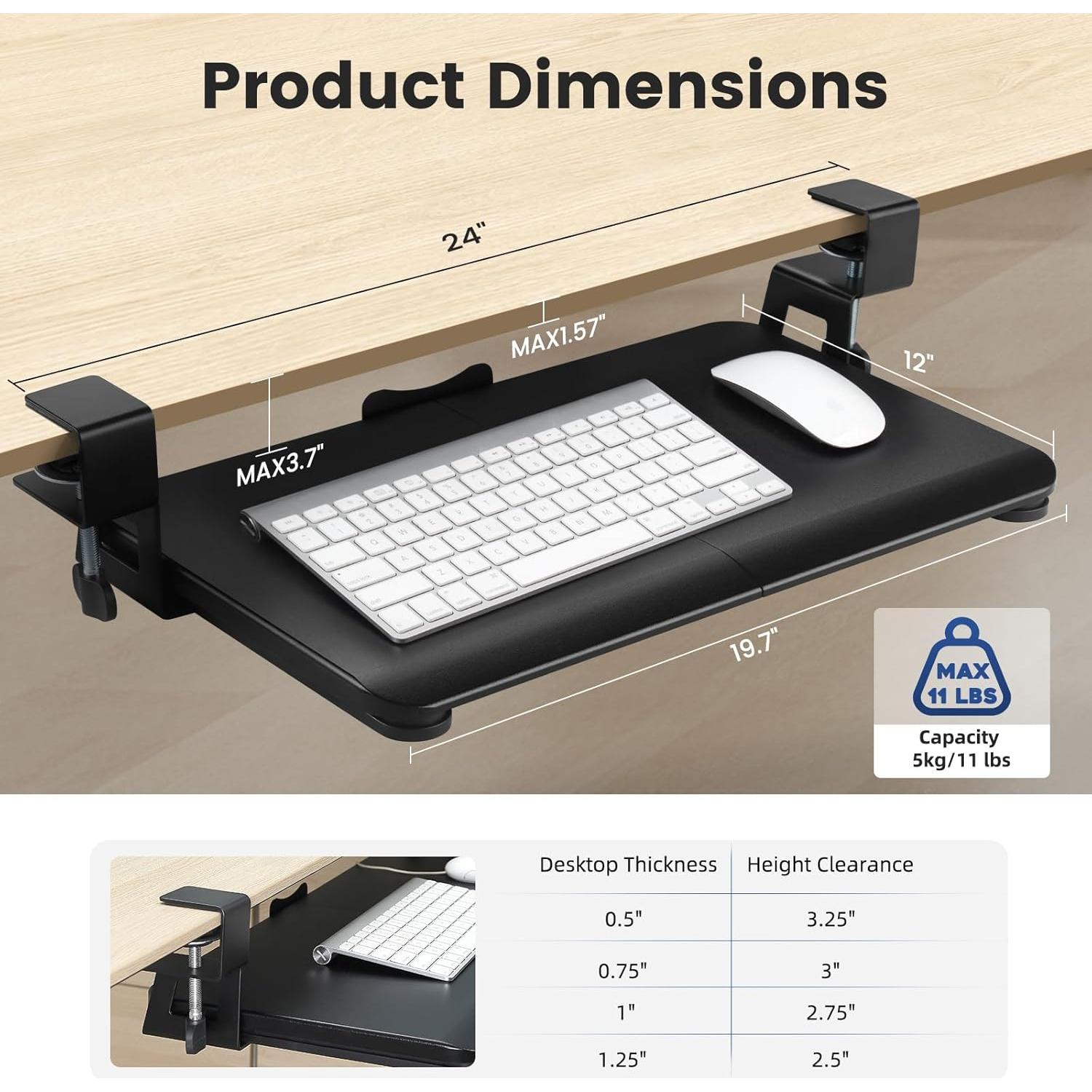 Bandeja de Teclado Bajo Escritorio DQCGLY 24" x 12" Negro