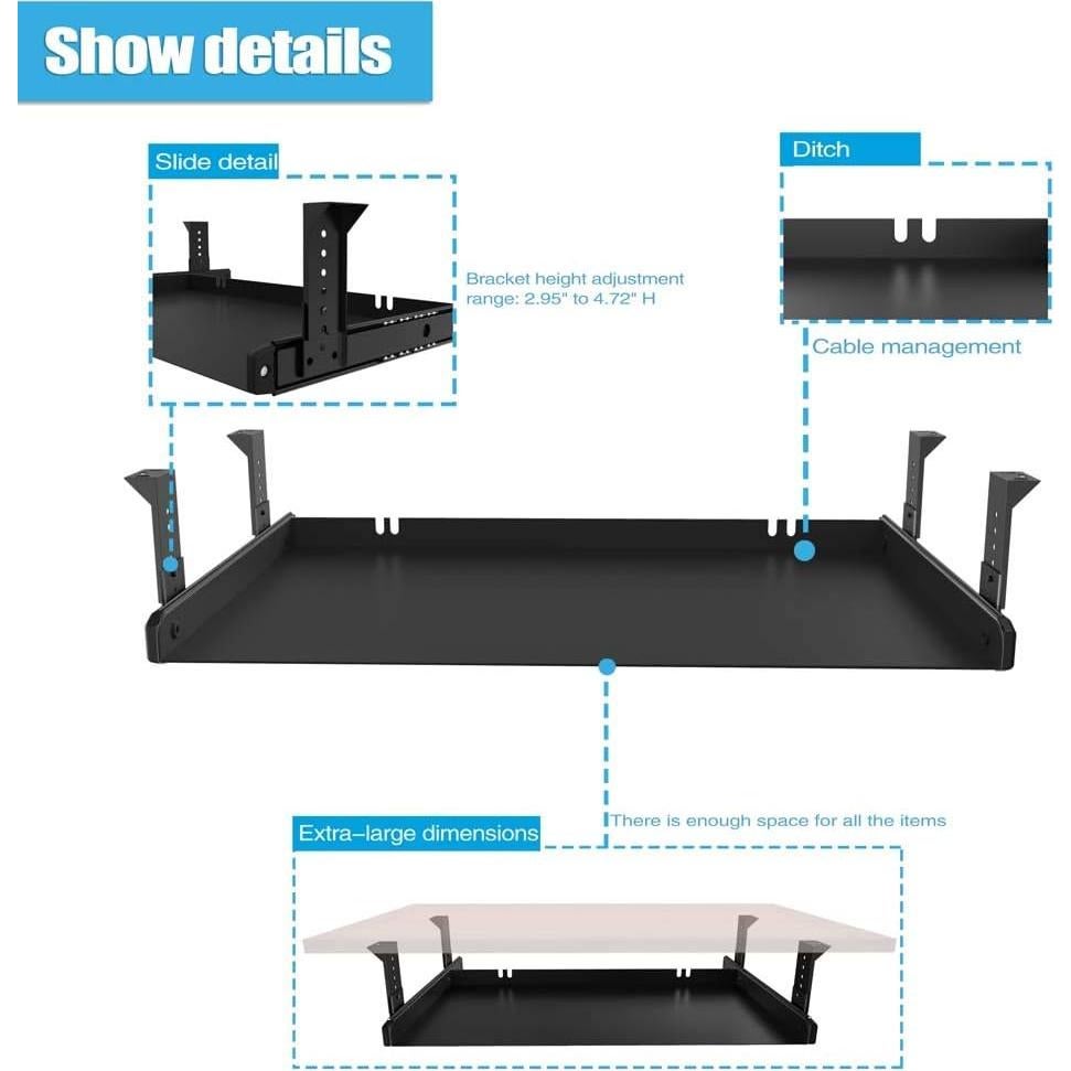 Bandeja para Teclado FRMSAET Metálica Ajustable 50.8 cm Negro