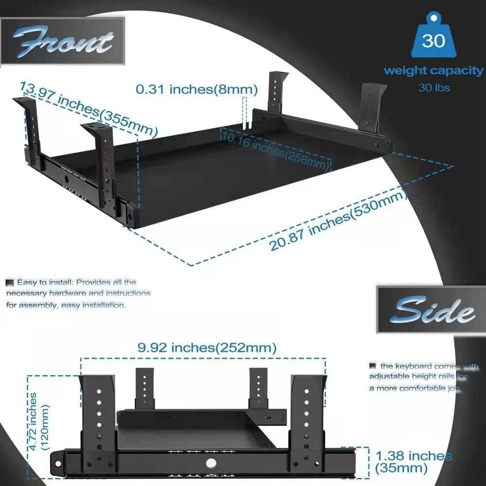 Bandeja para Teclado FRMSAET Metálica Ajustable 50.8 cm Negro