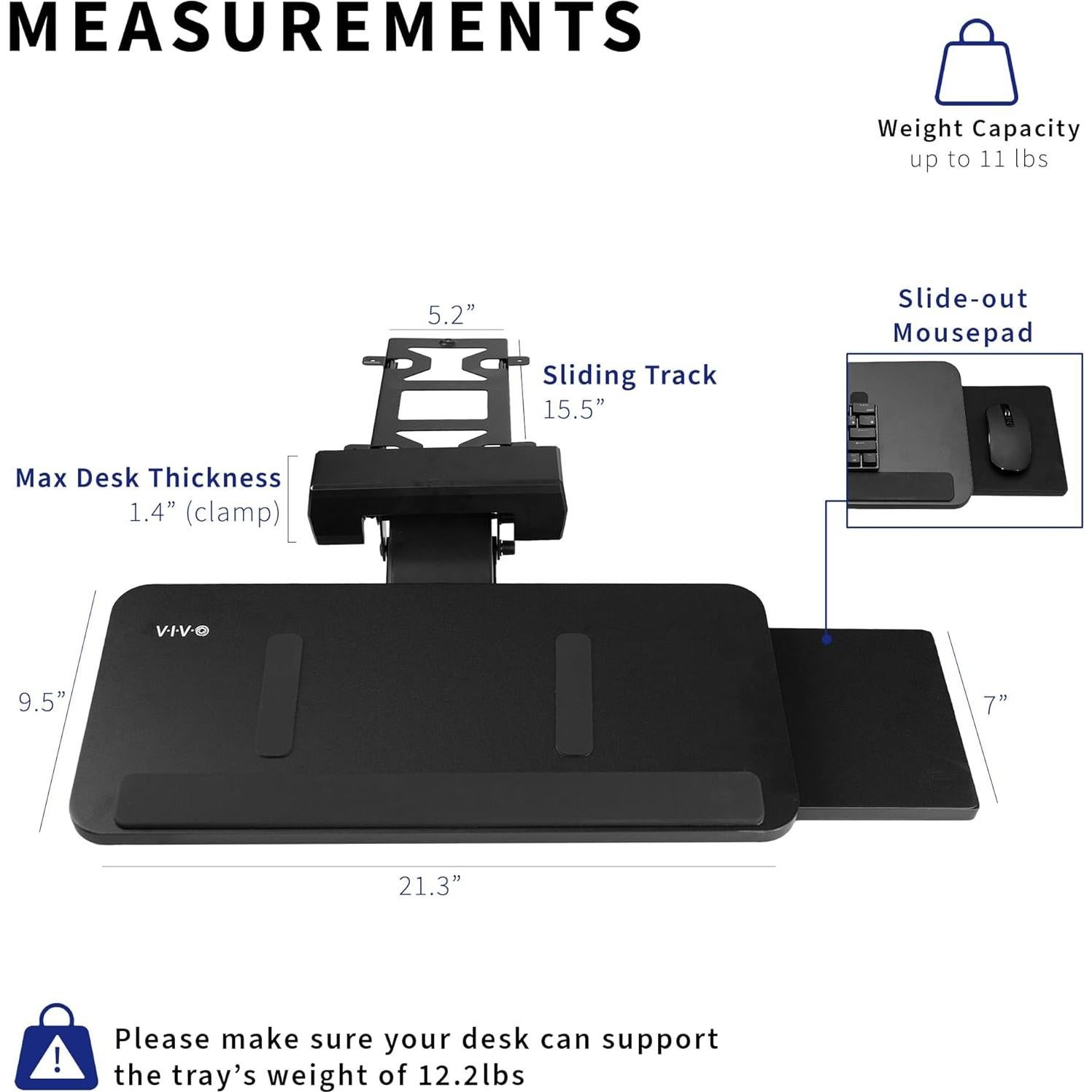 Bandeja de Teclado Ergonómica VIVO MOUNT-KB07B Negra