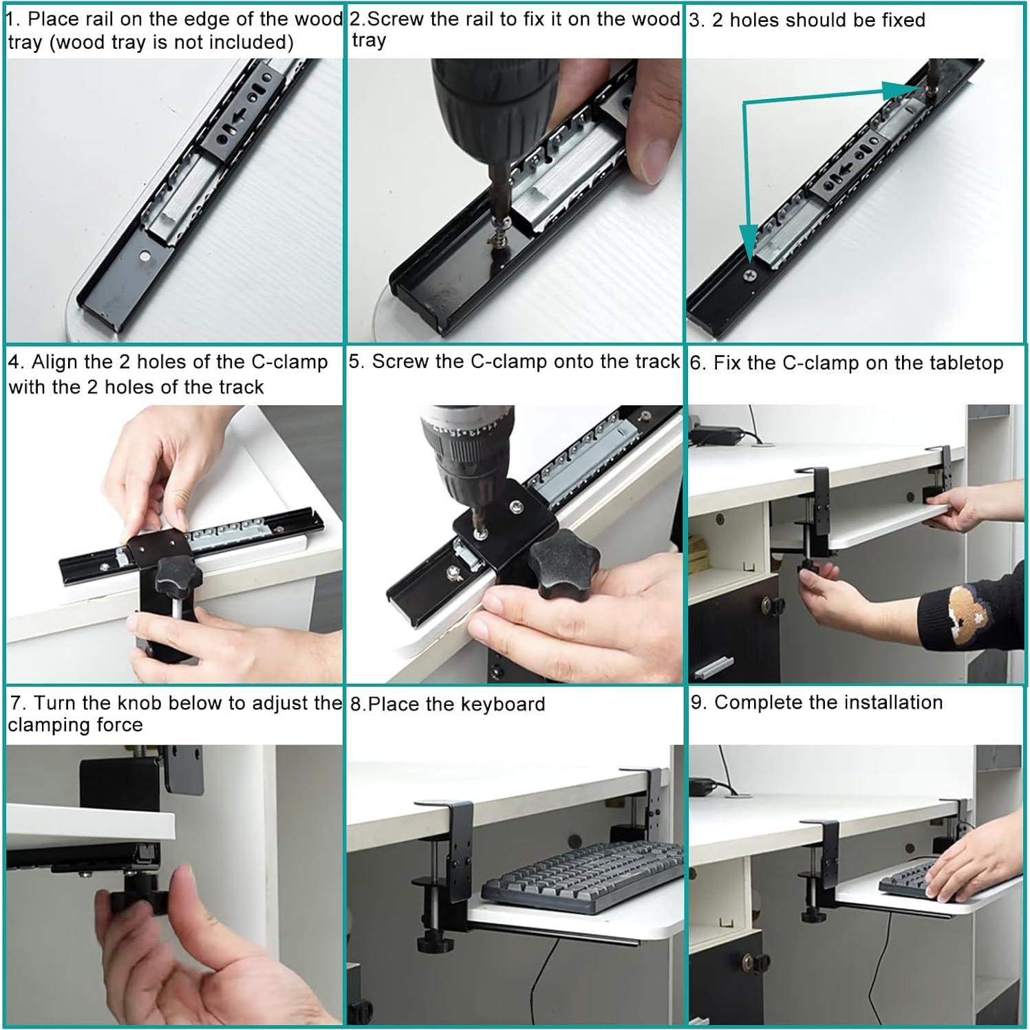 Soporte de Bandeja de Teclado Acrux7 Ajustable Negro 2 Pcs