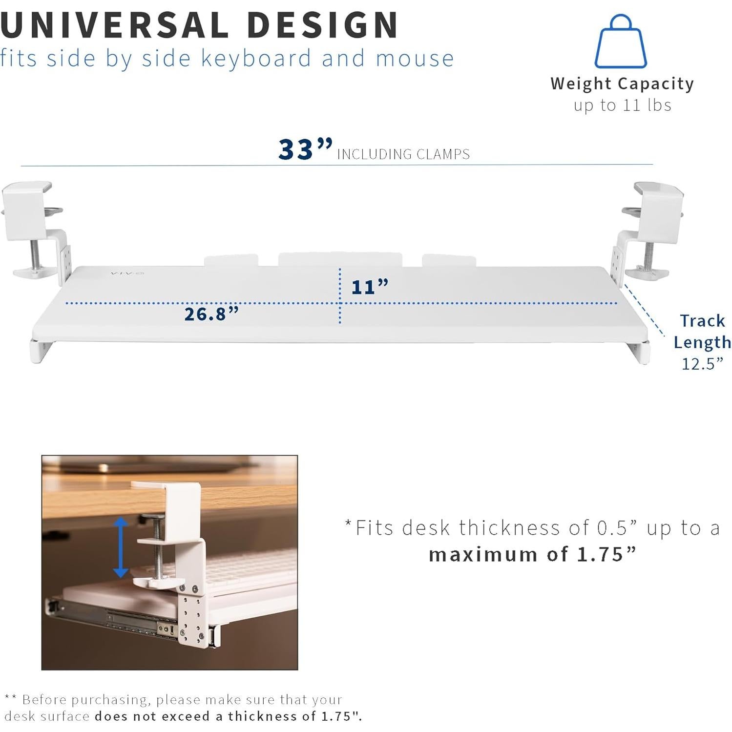 Bandeja de Teclado Ajustable VIVO MOUNT-KB05HW Blanca 27x11cm