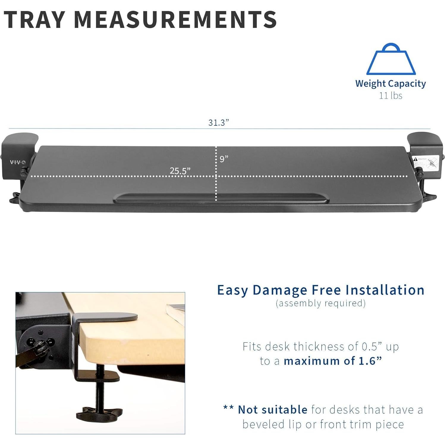 Bandeja de Teclado Inclinable VIVO MOUNT-KB06H 66x23cm Negro