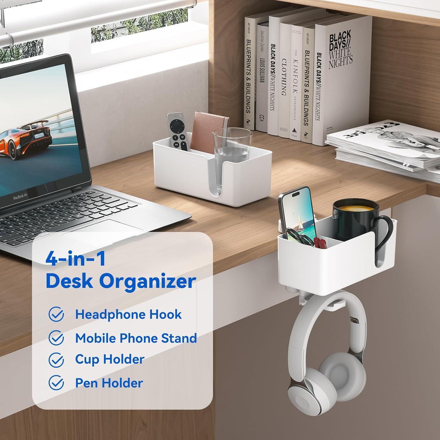 Organizador de Escritorio KDD 4 en 1 Blanco - Soporte Auriculares y Taza