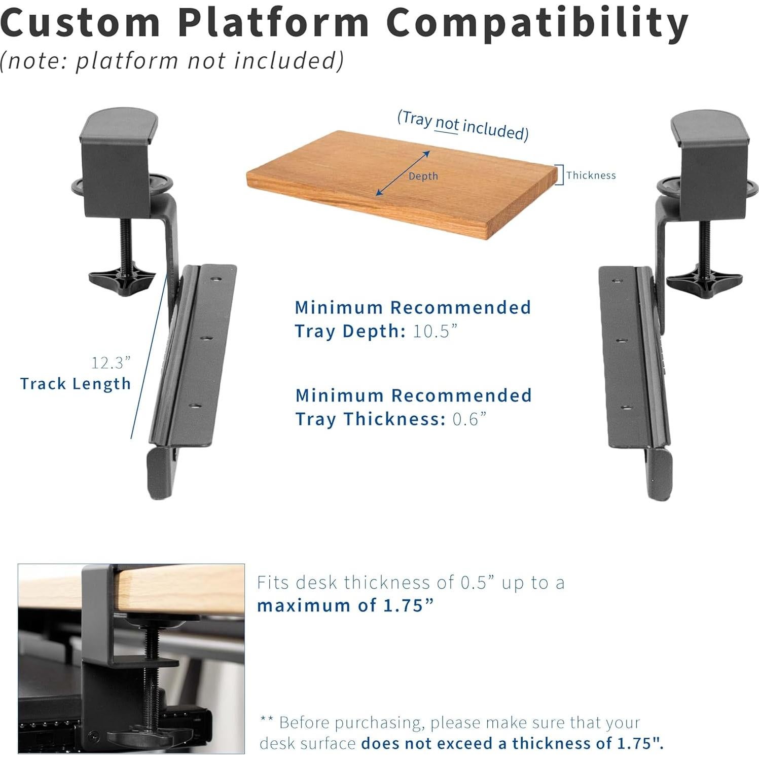 Abrazadera y Rieles Deslizantes VIVO para Bandeja de Teclado