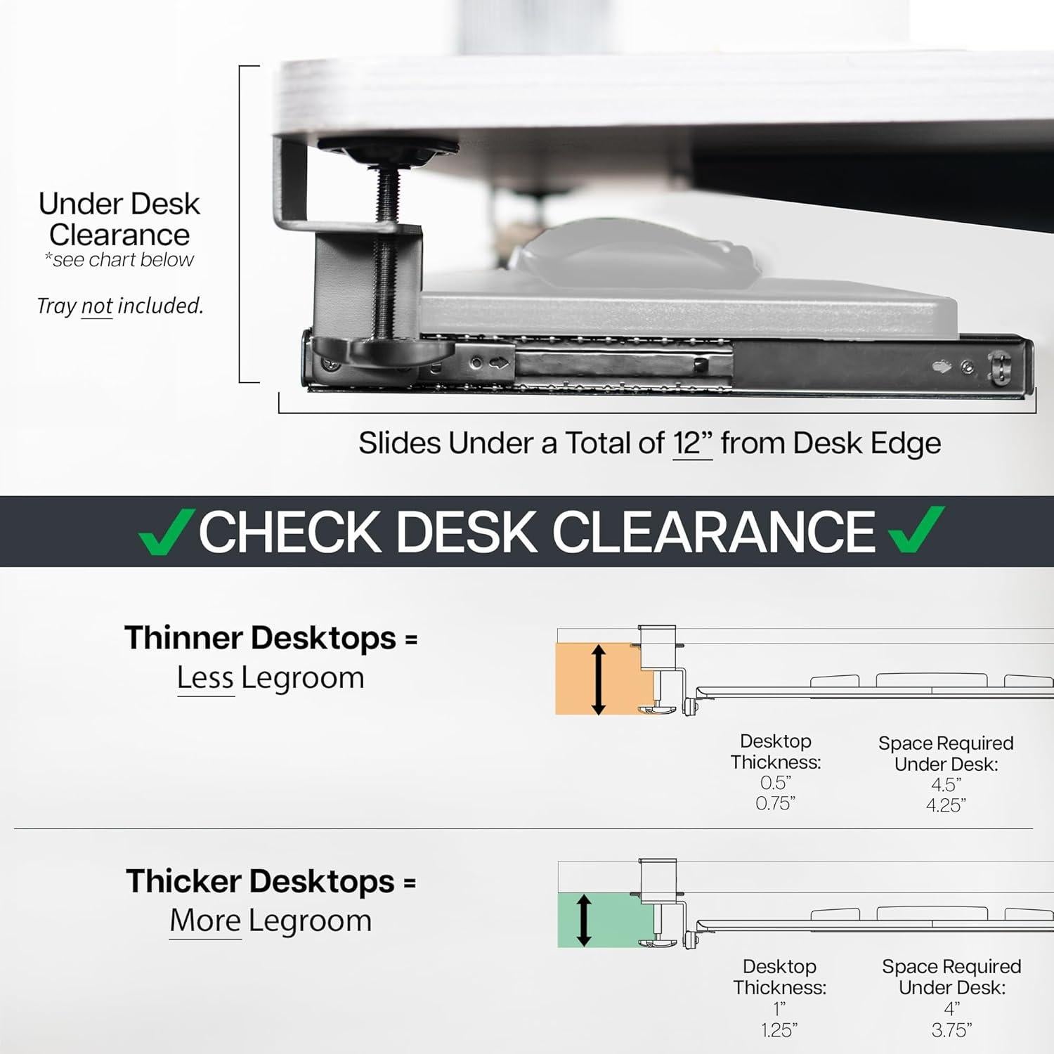 Abrazadera y Rieles Deslizantes VIVO para Bandeja de Teclado