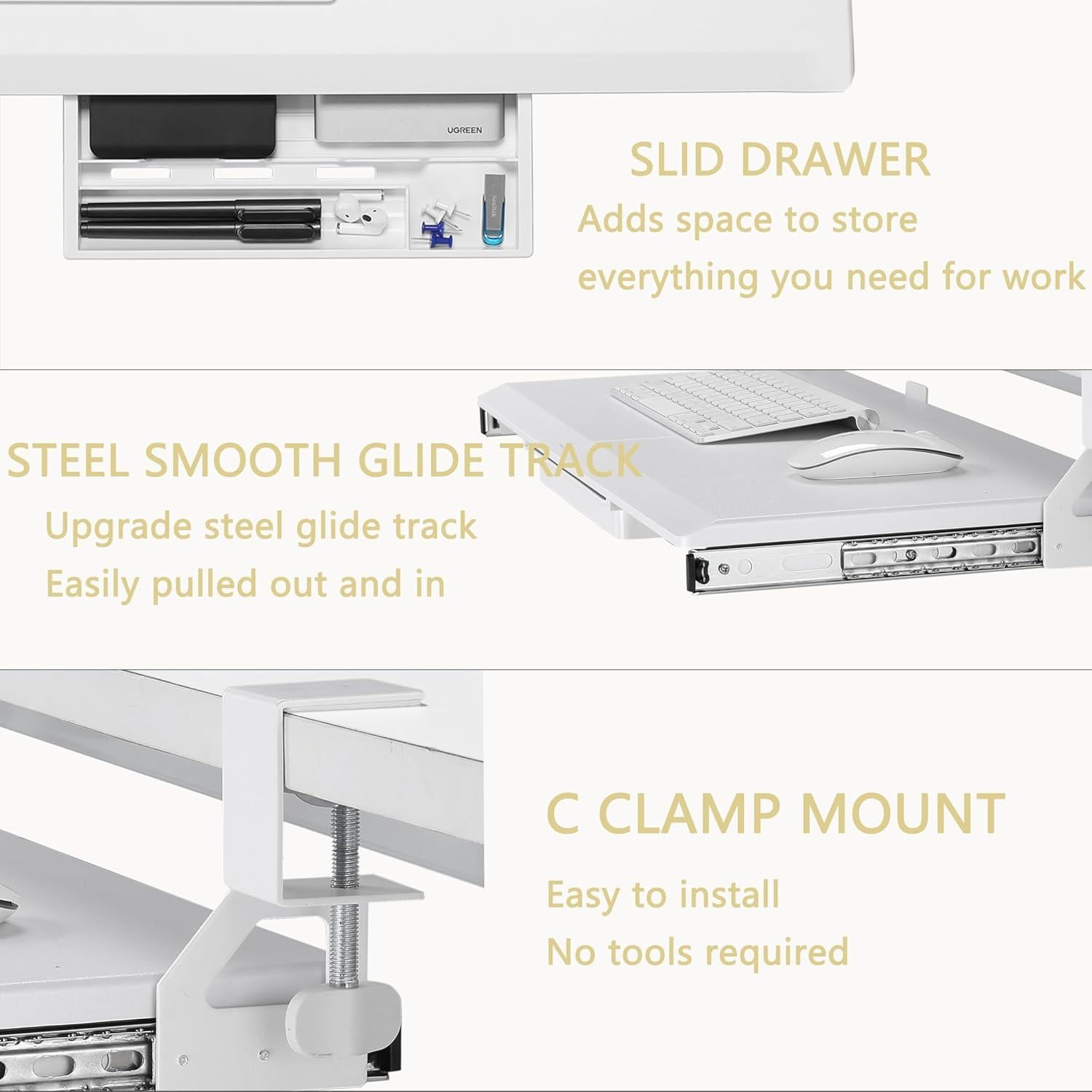 Bandeja de teclado ETHU ergonómica blanca 50x31 cm con abrazadera