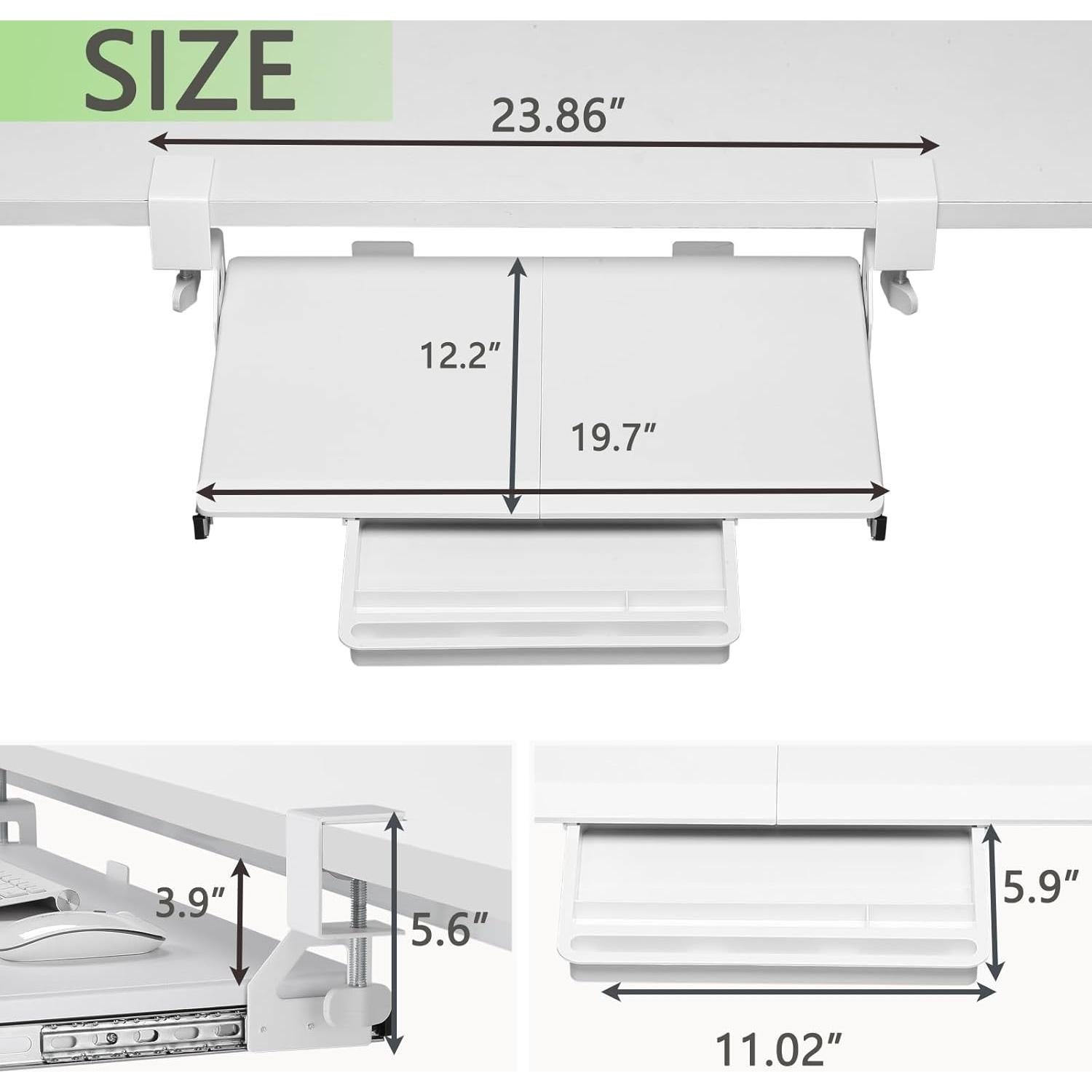 Bandeja de teclado ETHU ergonómica blanca 50x31 cm con abrazadera