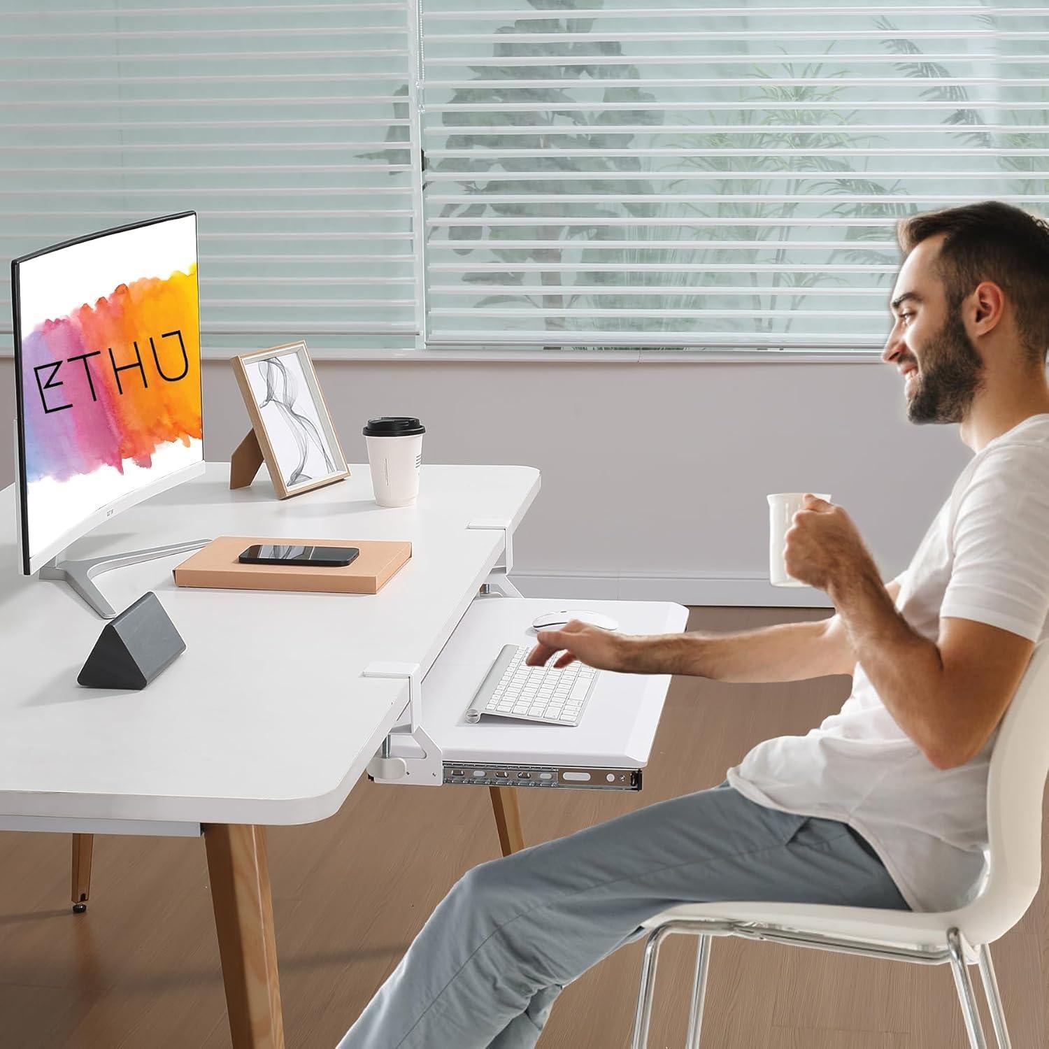 Bandeja de teclado ETHU ergonómica blanca 50x31 cm con abrazadera