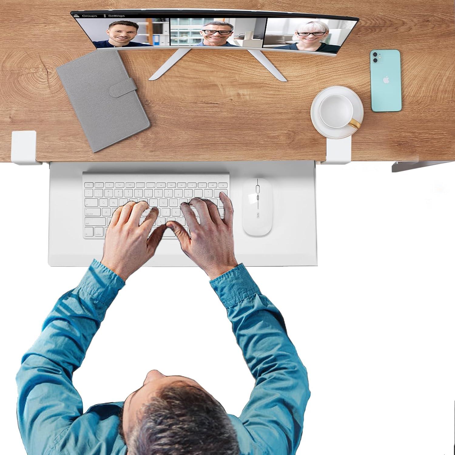 Bandeja de teclado ETHU ergonómica blanca 50x31 cm con abrazadera