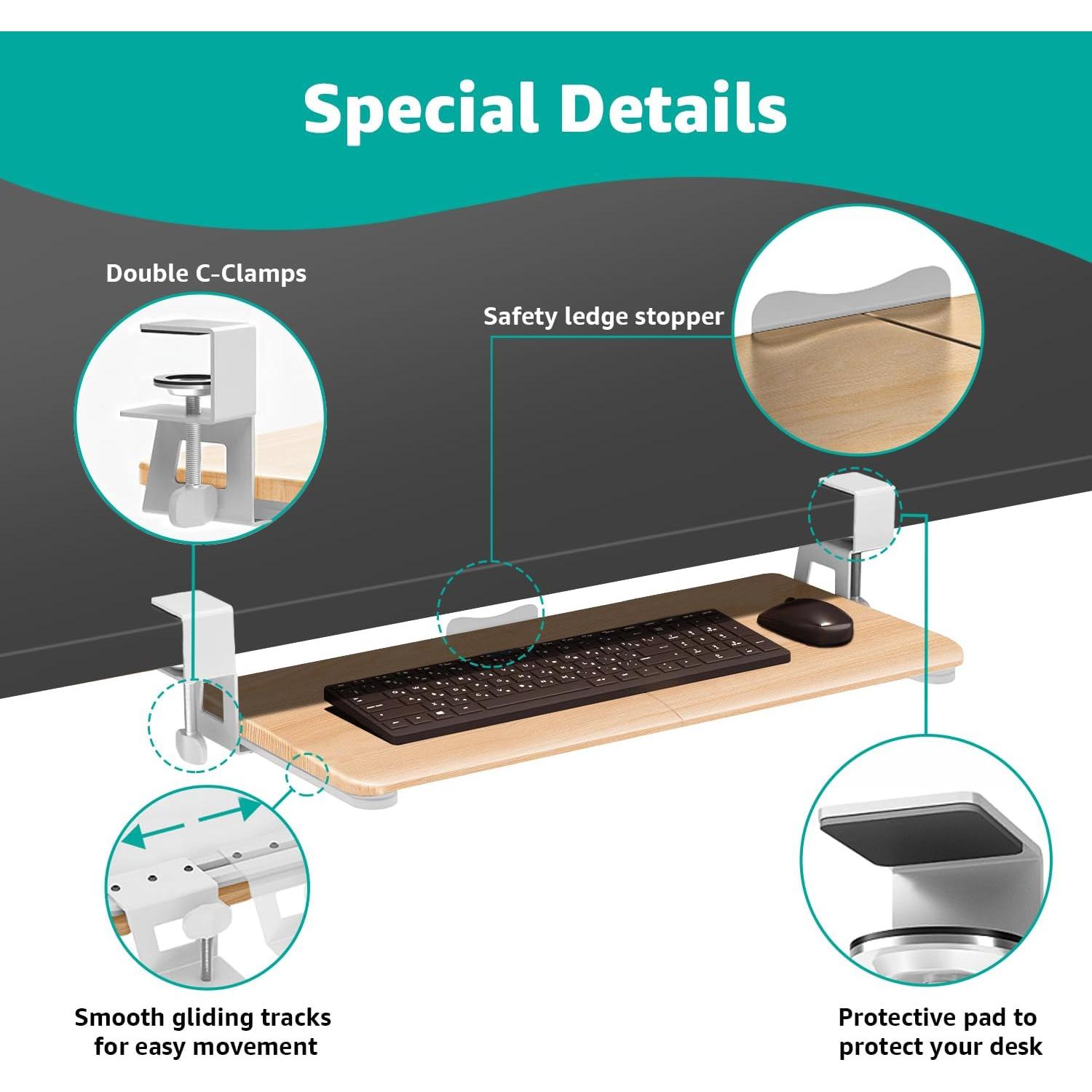 Bandeja de Teclado CALASK 65 cm con Montaje en C-Clip