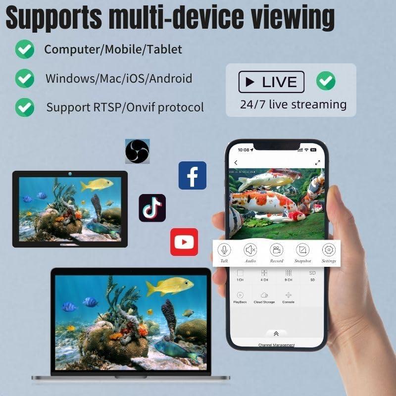 Cámara Submarina Barlus 5MP IP68 con Luz y Cable 9.75m