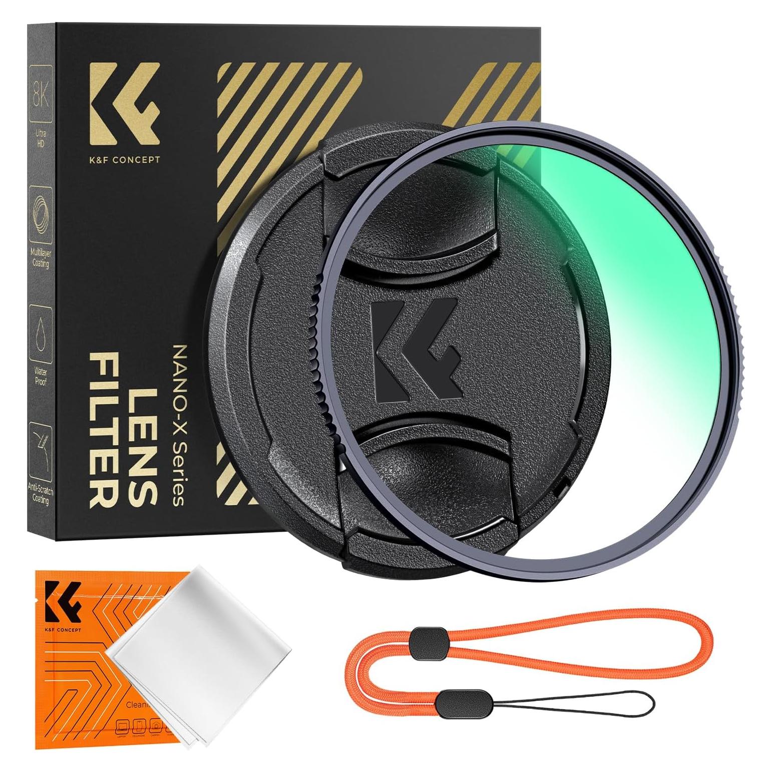 K&F Concept 49mm MC UV Lens Protection Filter with Filter Cap Cleaning Cloth Optical Glass Ultra Slim 28 Multi-Layer Coatings Camera Lens UV Filter (Nano-X Series)
