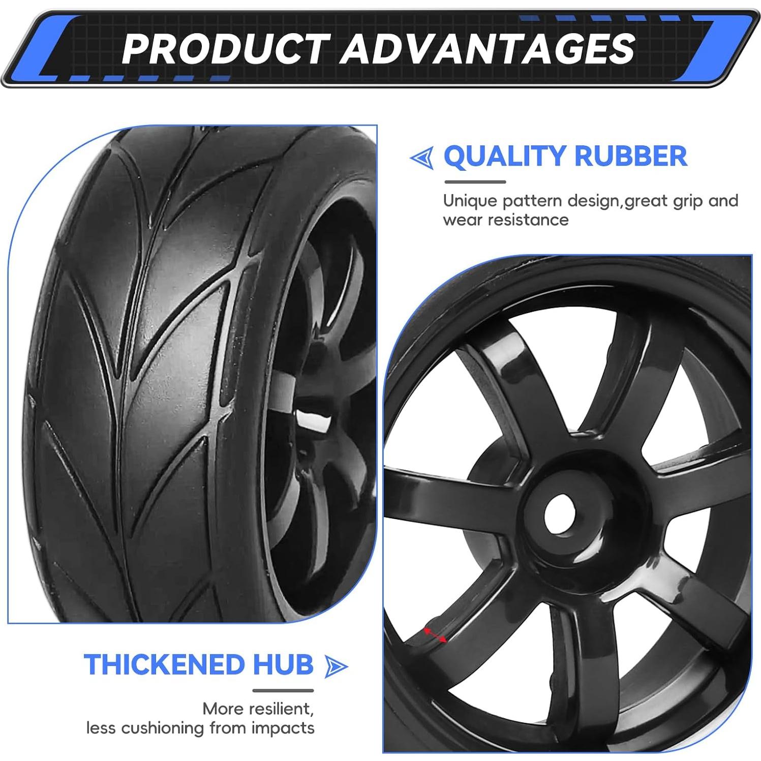 Ruedas de Drift RC 1/10 AllinRC 12mm 65mm Neumáticos Goma