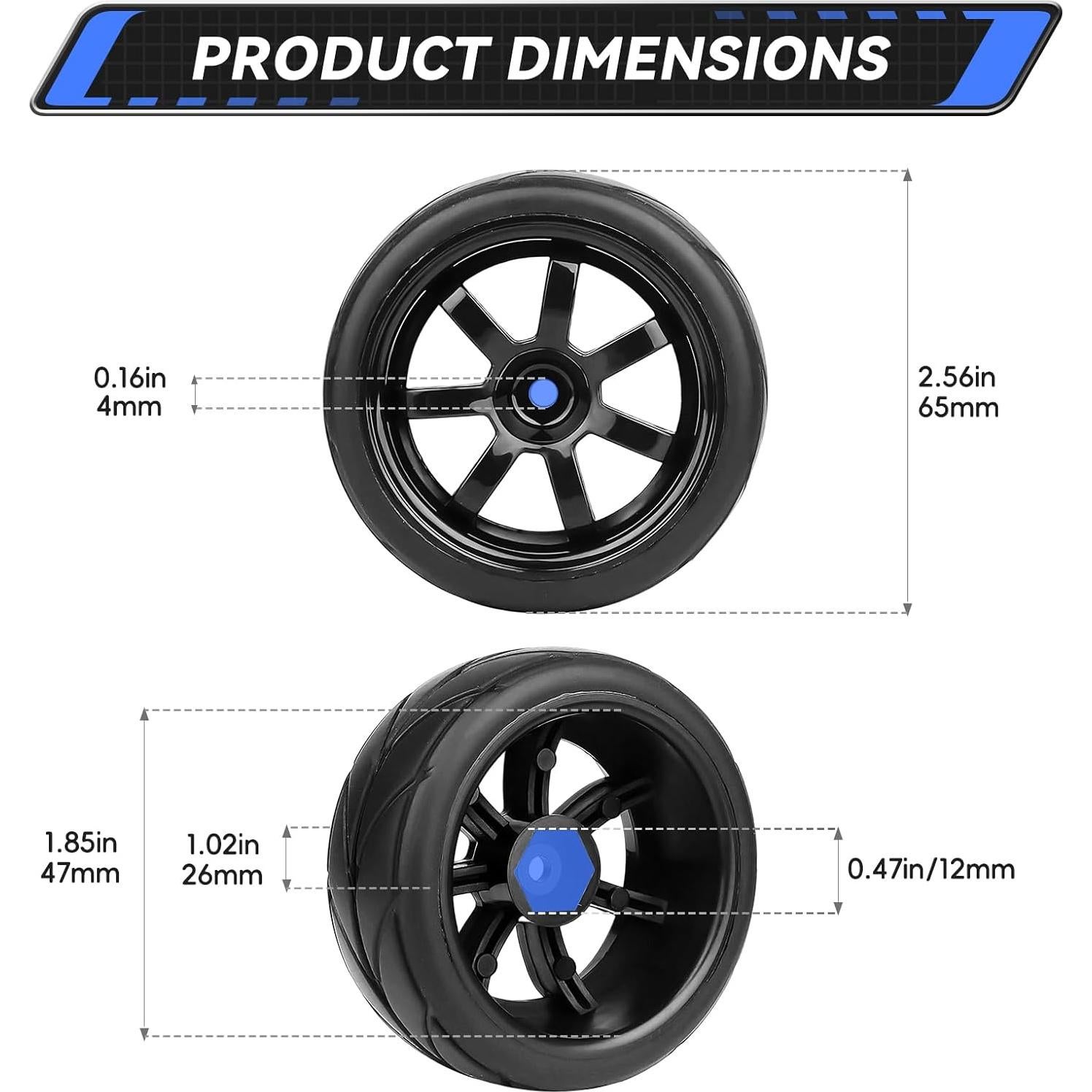 Ruedas de Drift RC 1/10 AllinRC 12mm 65mm Neumáticos Goma