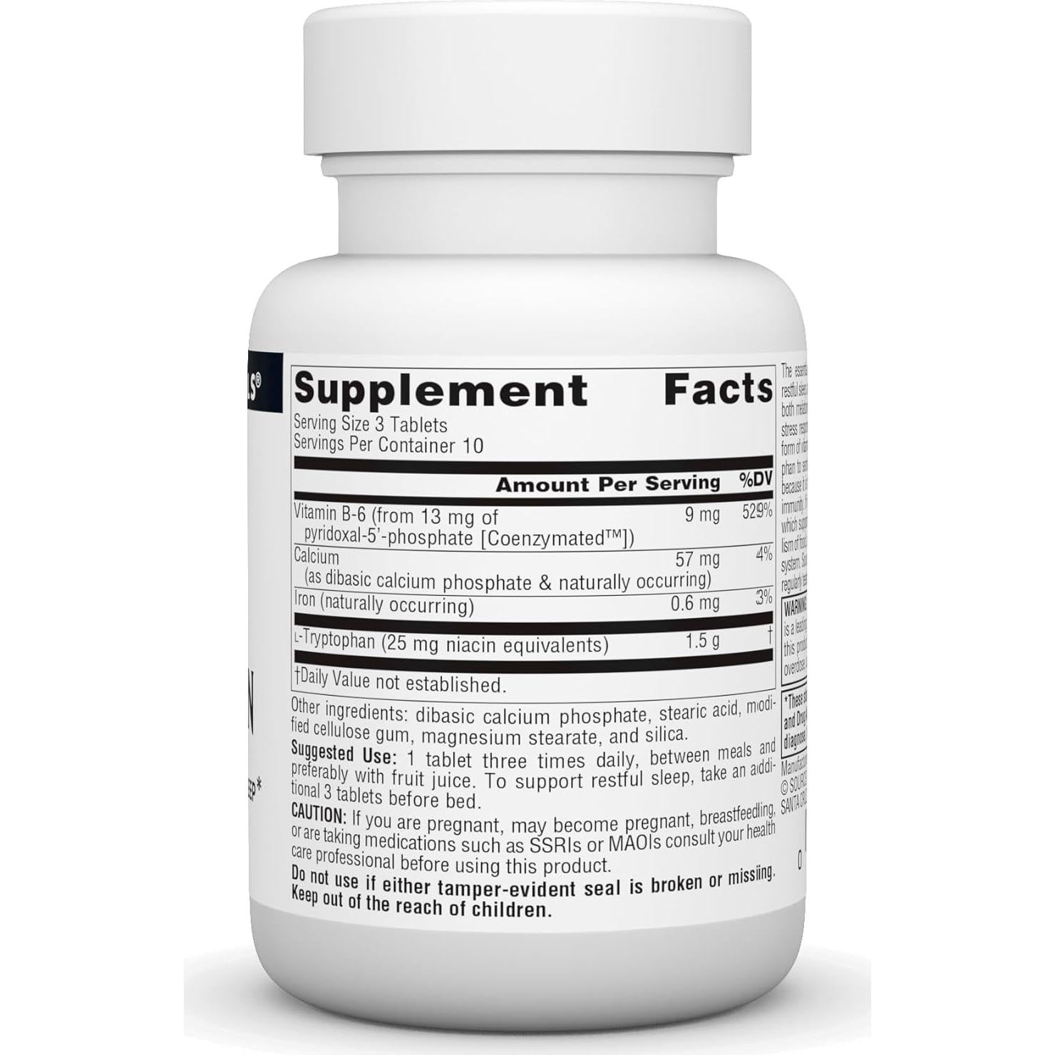 L-Tryptophan Source Naturals 500 mg 30 Tabletas para Sueño