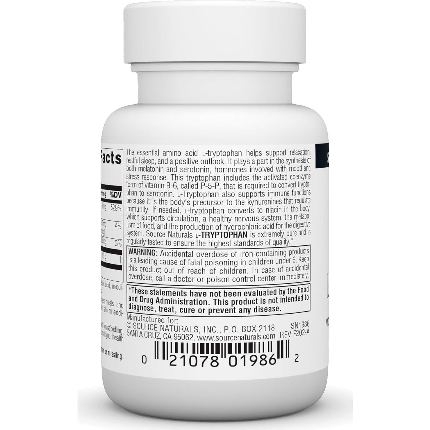 L-Tryptophan Source Naturals 500 mg 30 Tabletas para Sueño