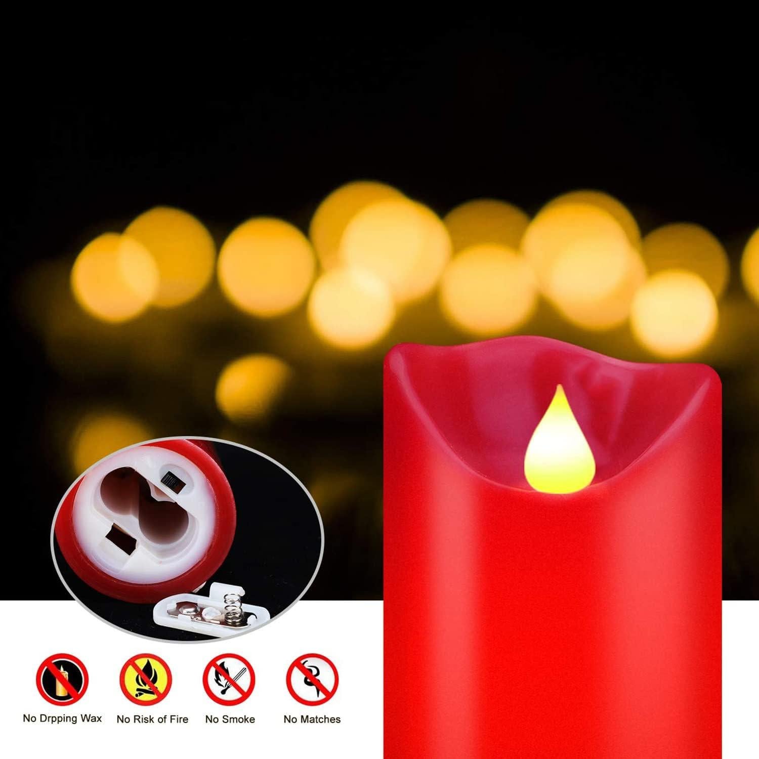 Set de 3 Velas LED Parpadeantes HYW Cera Roja 10-15 cm