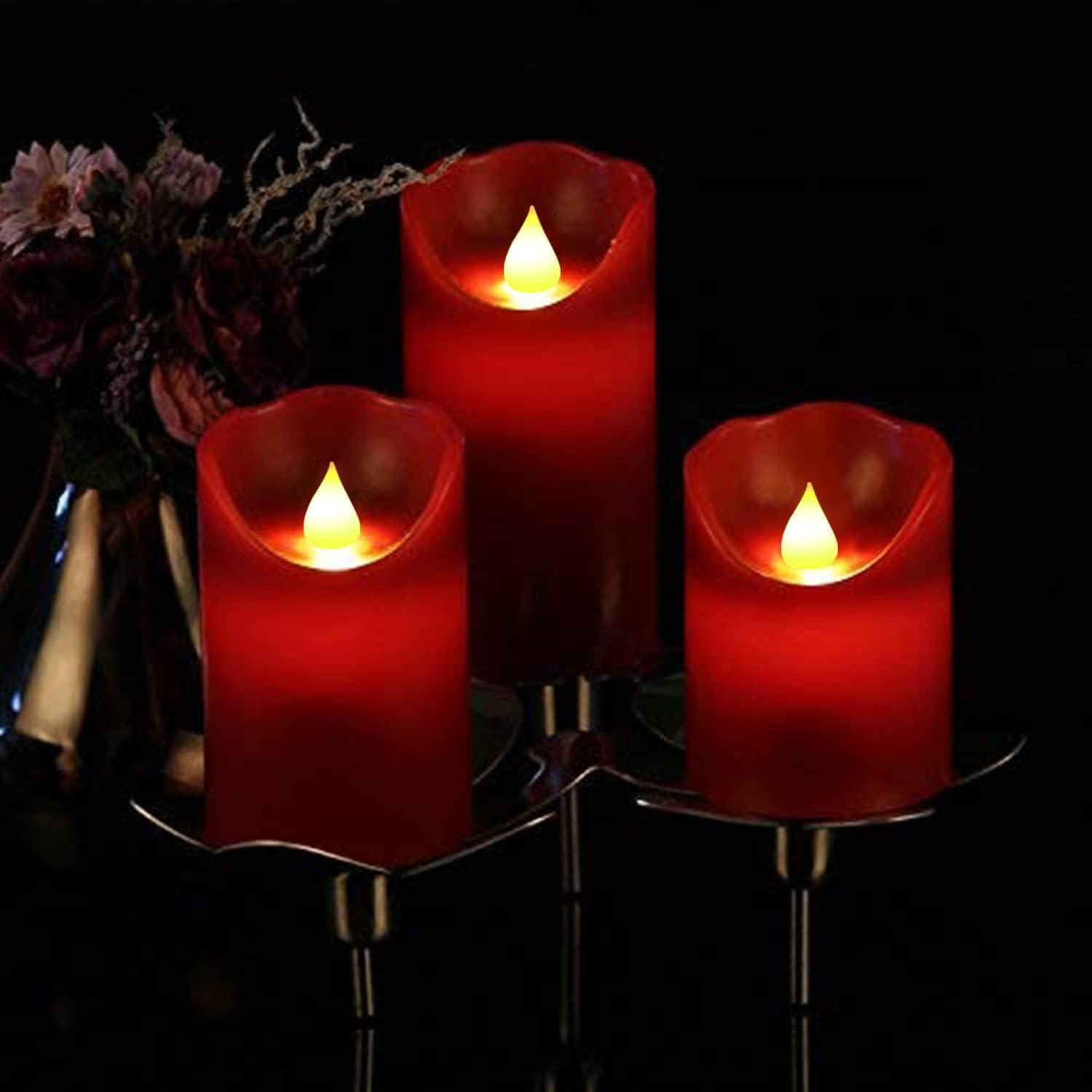 Set de 3 Velas LED Parpadeantes HYW Cera Roja 10-15 cm