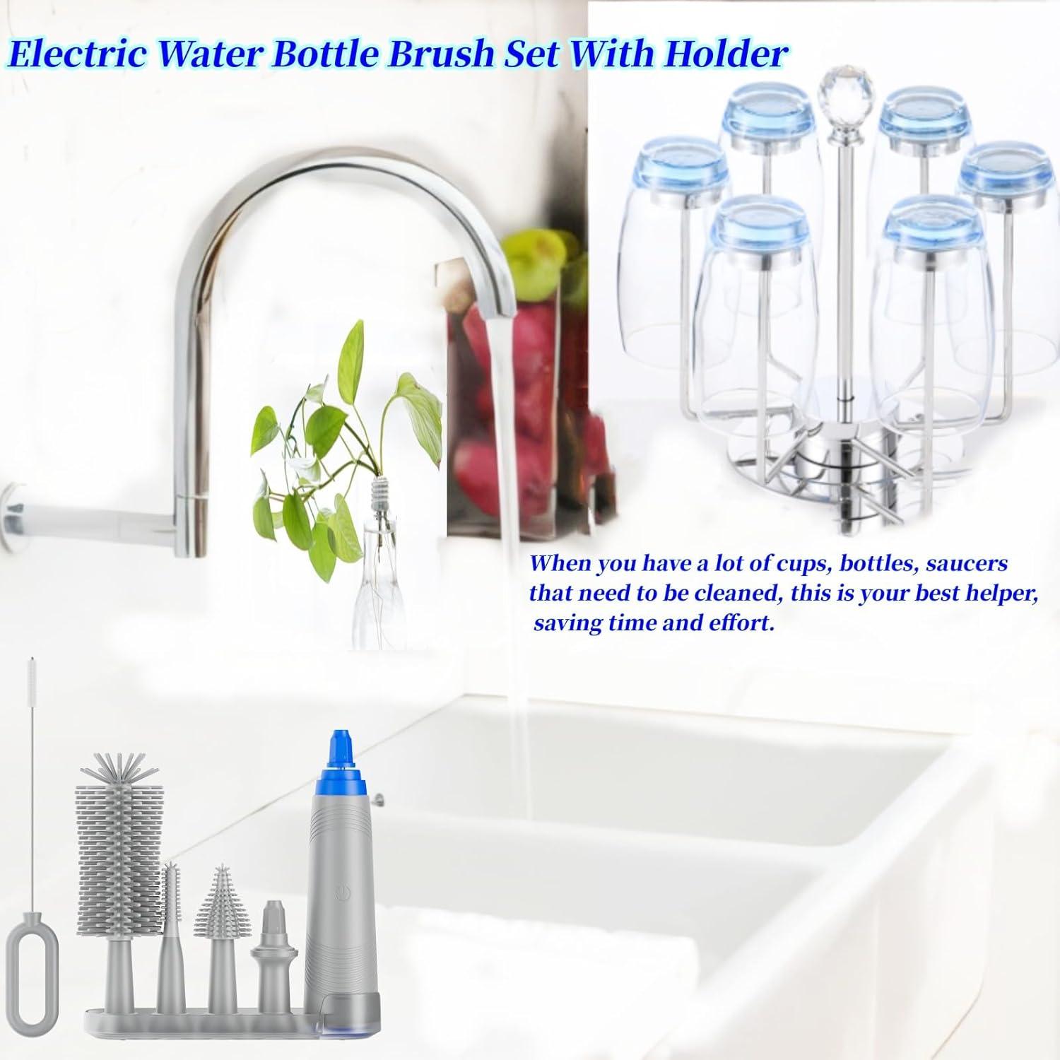 Limpiador Eléctrico de Botellas Soarup90000 con Estante Gris