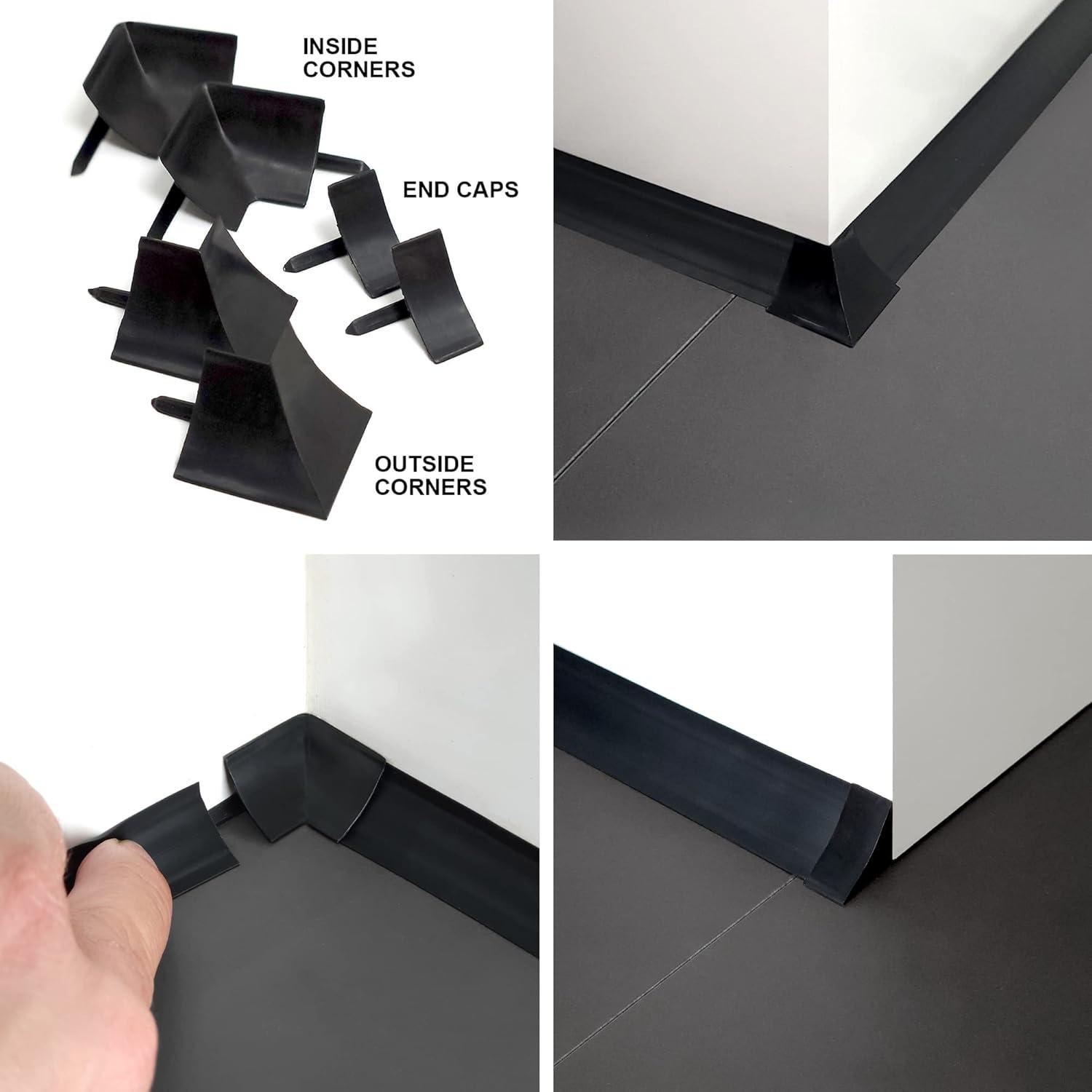 InstaTrim Corner & End Caps - Six Black 1/2" Wide Trim Corner and End Pieces - Finishing Caps for Corners & Exposed Ends - Paintable