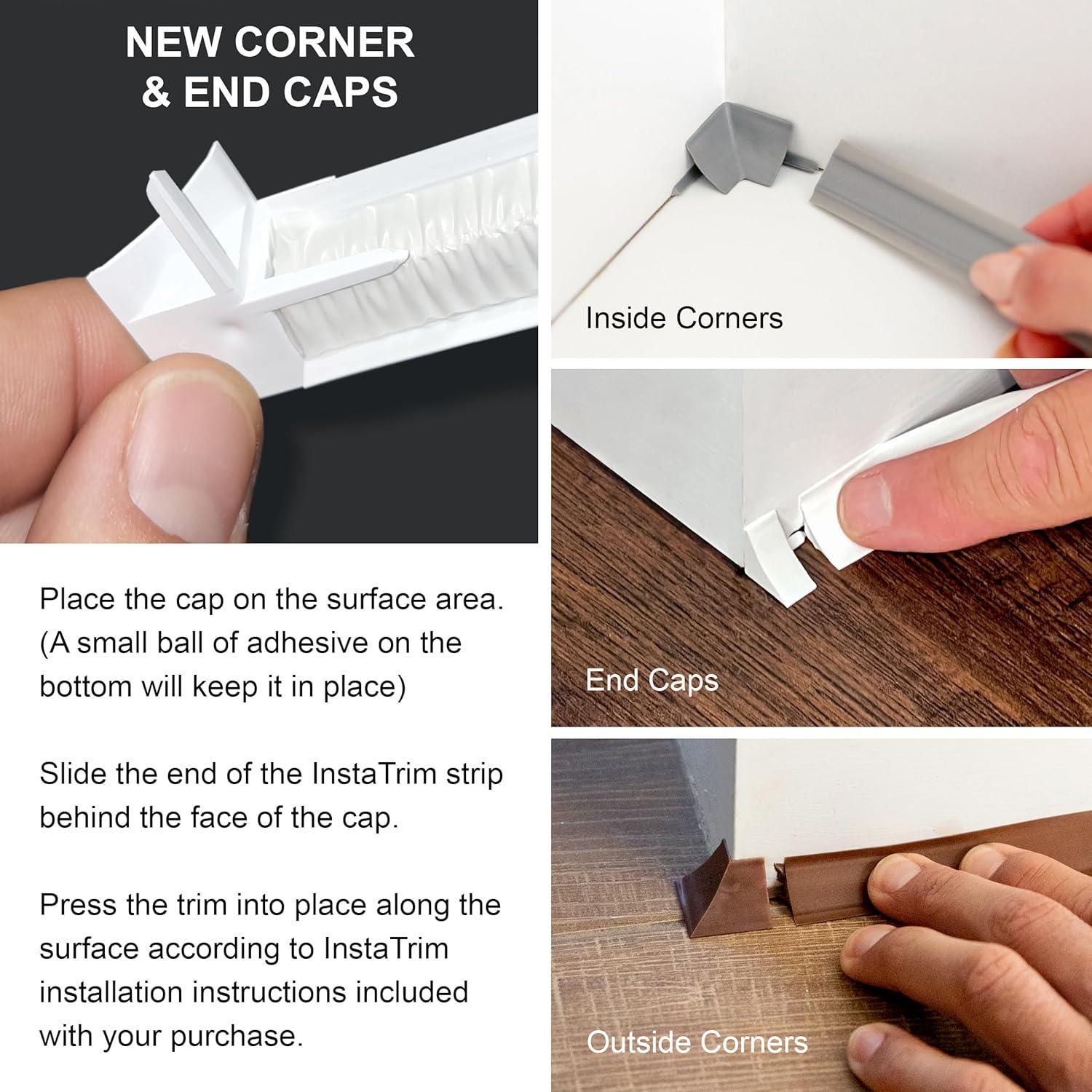 InstaTrim Corner & End Caps - Six Black 1/2" Wide Trim Corner and End Pieces - Finishing Caps for Corners & Exposed Ends - Paintable