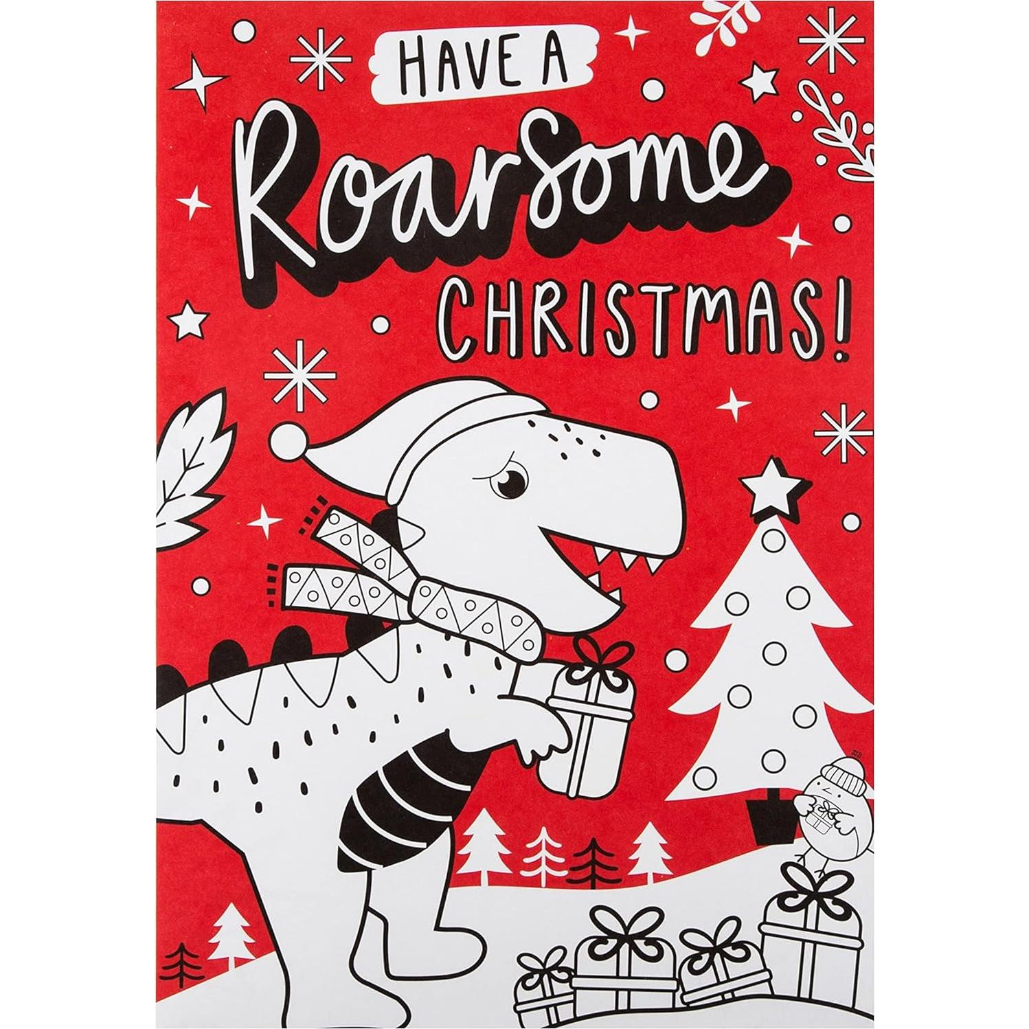 Tarjeta de Navidad Hallmark para Niños - Dinosaurio para Colorear