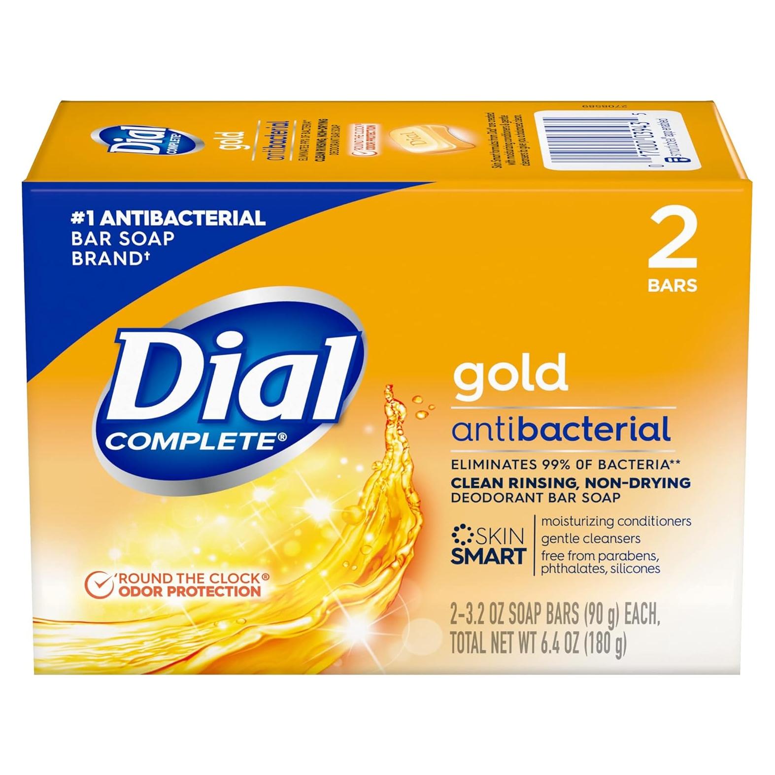 Jabón Antibacteriano Dial Gold 90g - Paquete de 2 Barras