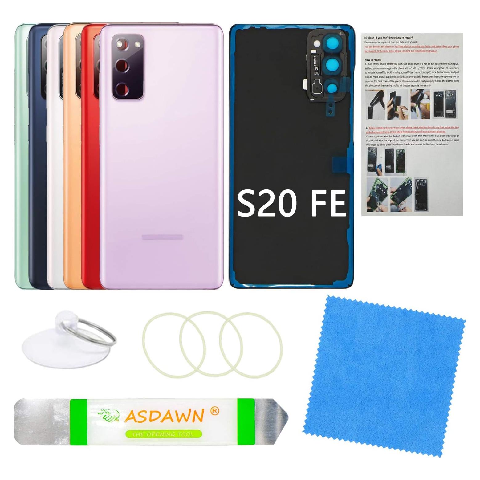 Galaxy S20 FE Back Glass Cover Replacement with Pre-Installed Camera Lens + All The Adhesive + Tool Kit for Samsung Galaxy S20 FE 5G SM-G780 SM-G781 All Carriers (Cloud Lavender)